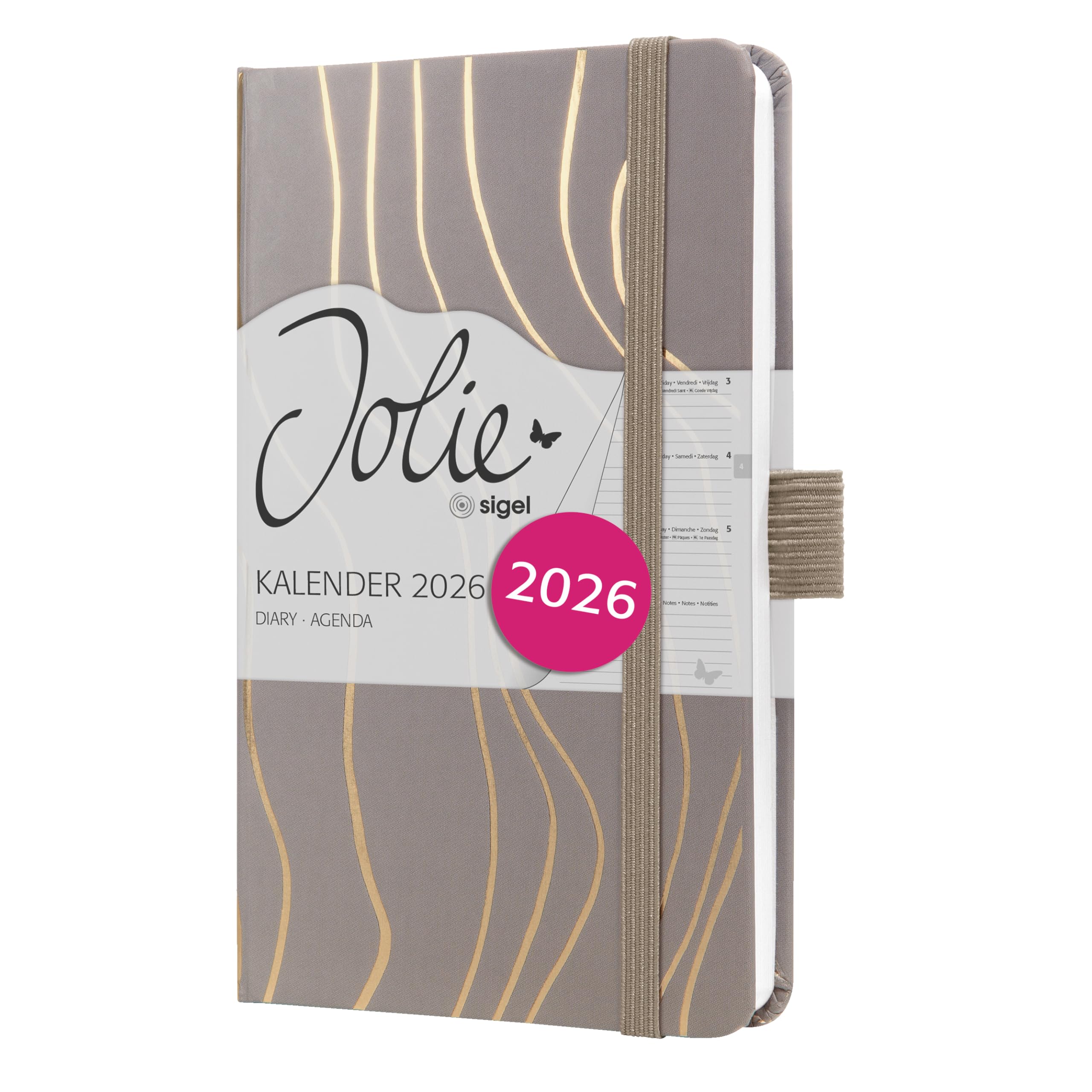 SIGEL J6350 Wochenkalender 2026 ca. A6, braun, Hardcover, Gummiband, Stiftschlaufe, Einstecktasche, 174 Seiten, vegan, Buchkalender, Terminplaner Taschenkalender Jolie