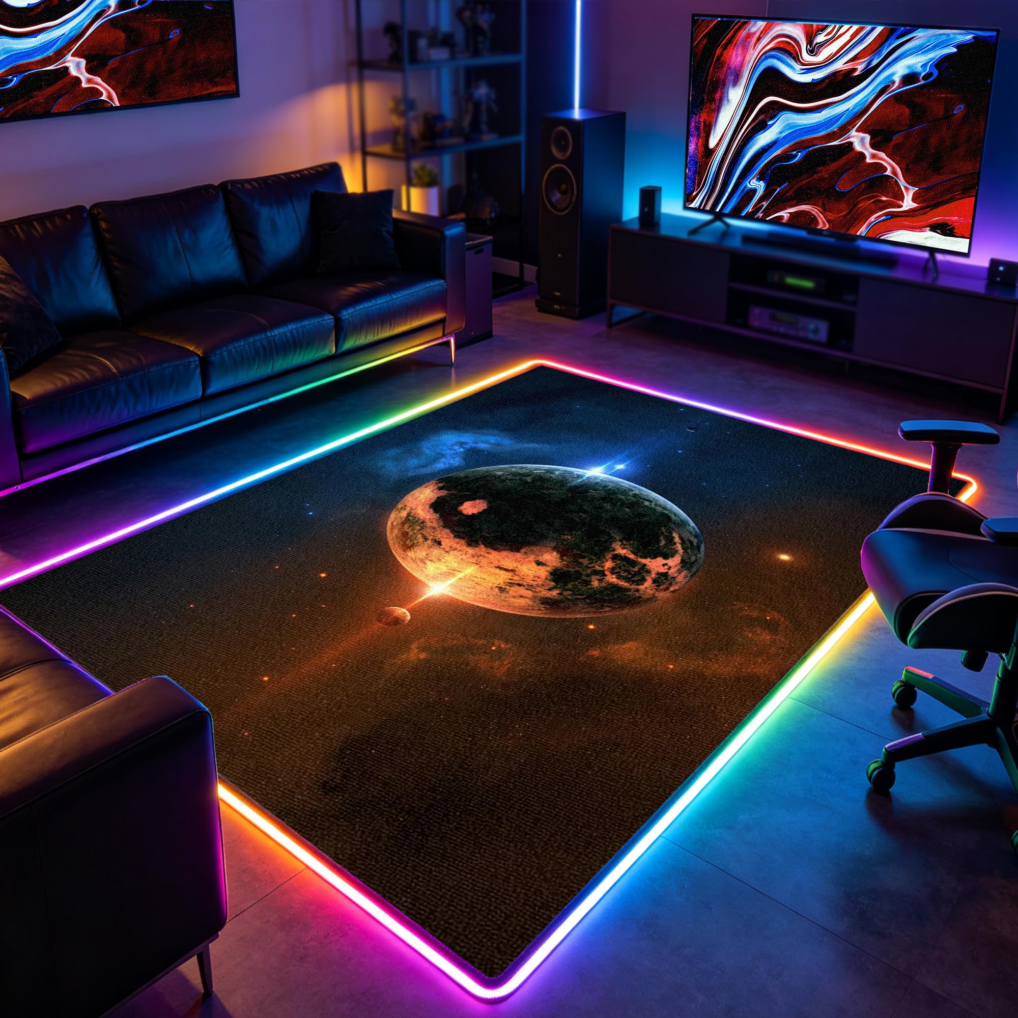 Tapis de jeu pour chambre de garçon 150x170cm lavable grand tapis gamer noir