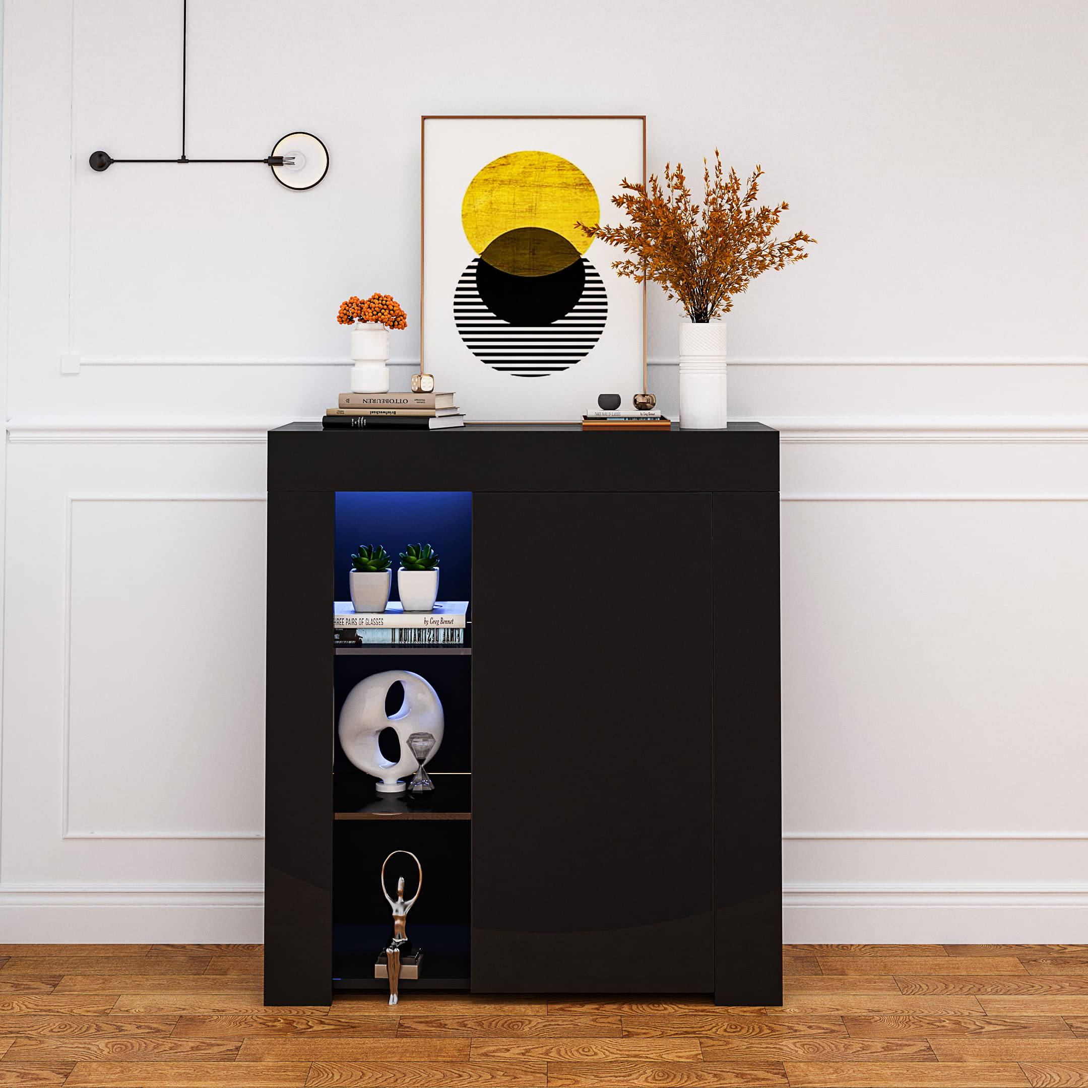 Buy WERSMT Sideboard with Led, Buffet Storage Sliding Barn Door Storage Entryway Bar