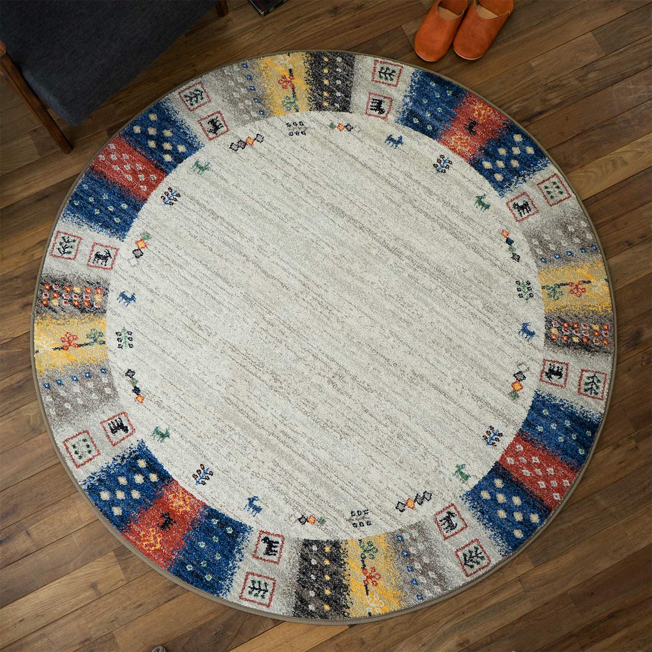 Amazon | サヤンサヤン 北欧風 ギャベ柄 円形 丸 ラグマット オアシス2