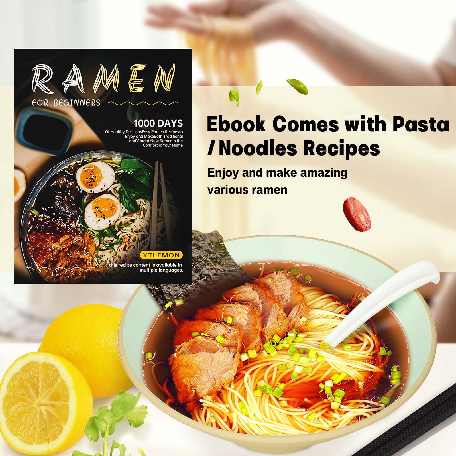 Set De 2 Bols à Ramen En Céramique 1100ml - Avec Baguettes, Cuillère, Couvercle Bois - Style Japonais