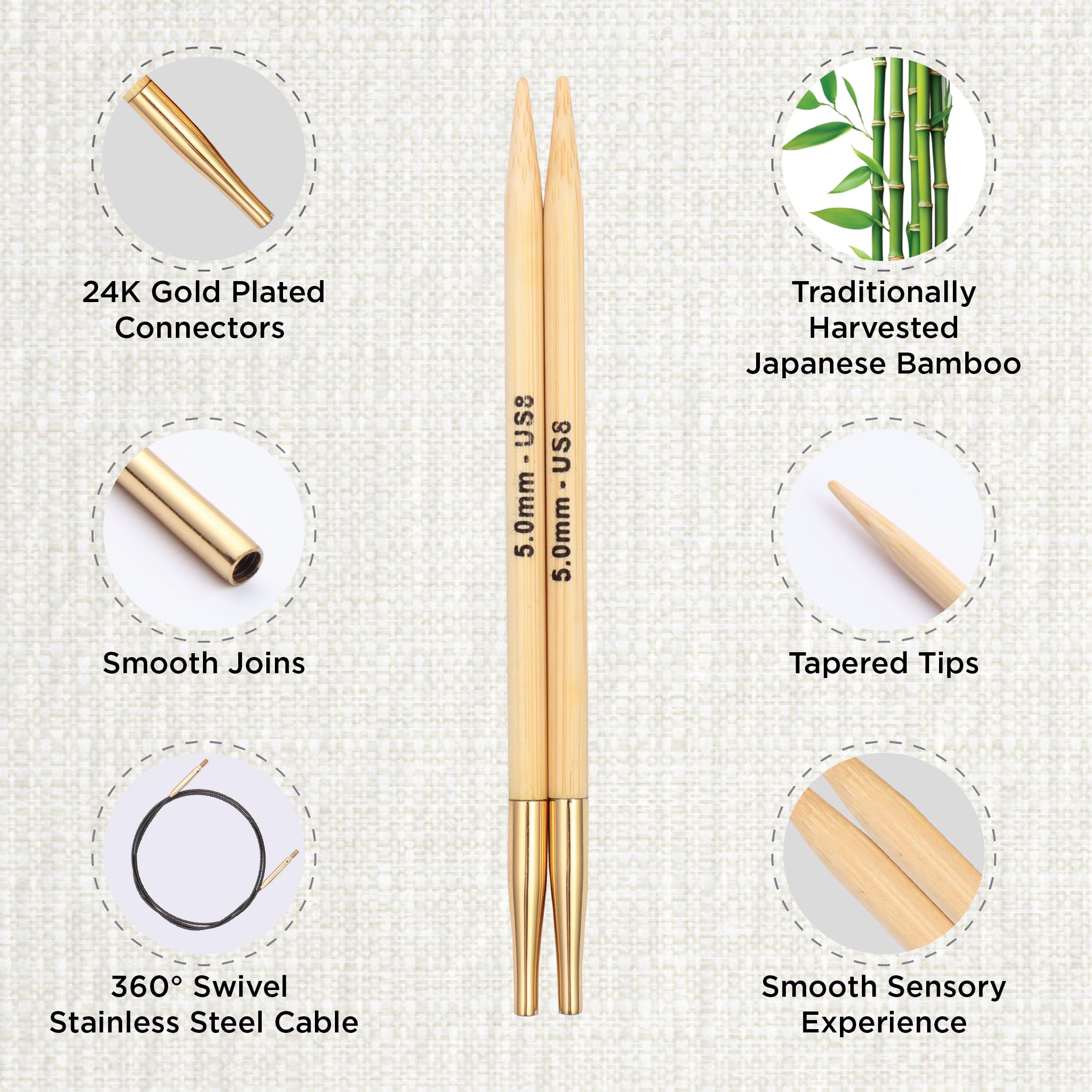 KnitPro Bamboo Starter Nadelspitzen Set 5" (13cm) I 5 Stärken (3mm – 5mm)