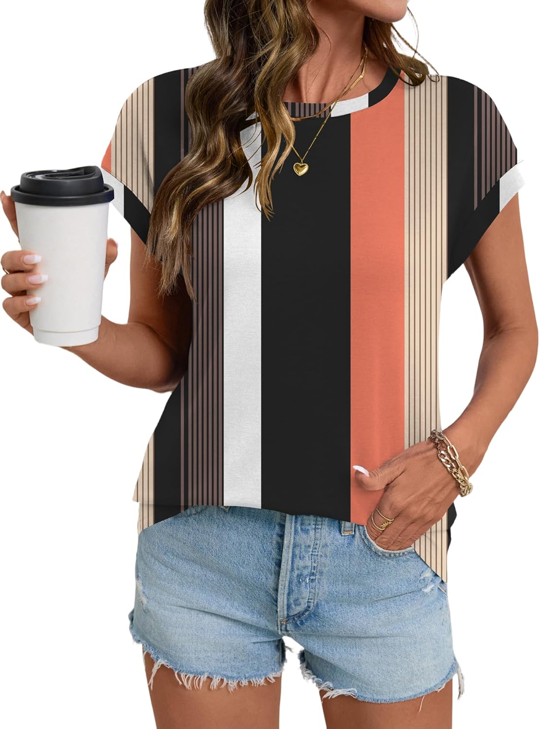 LOMON Womens Summer Tops Short Sleeve Shirts Cap Sleeve Tops Crew Neck Cute Trendy Tunic Blouses Dressy Casual Outfits 2026 - Image 3