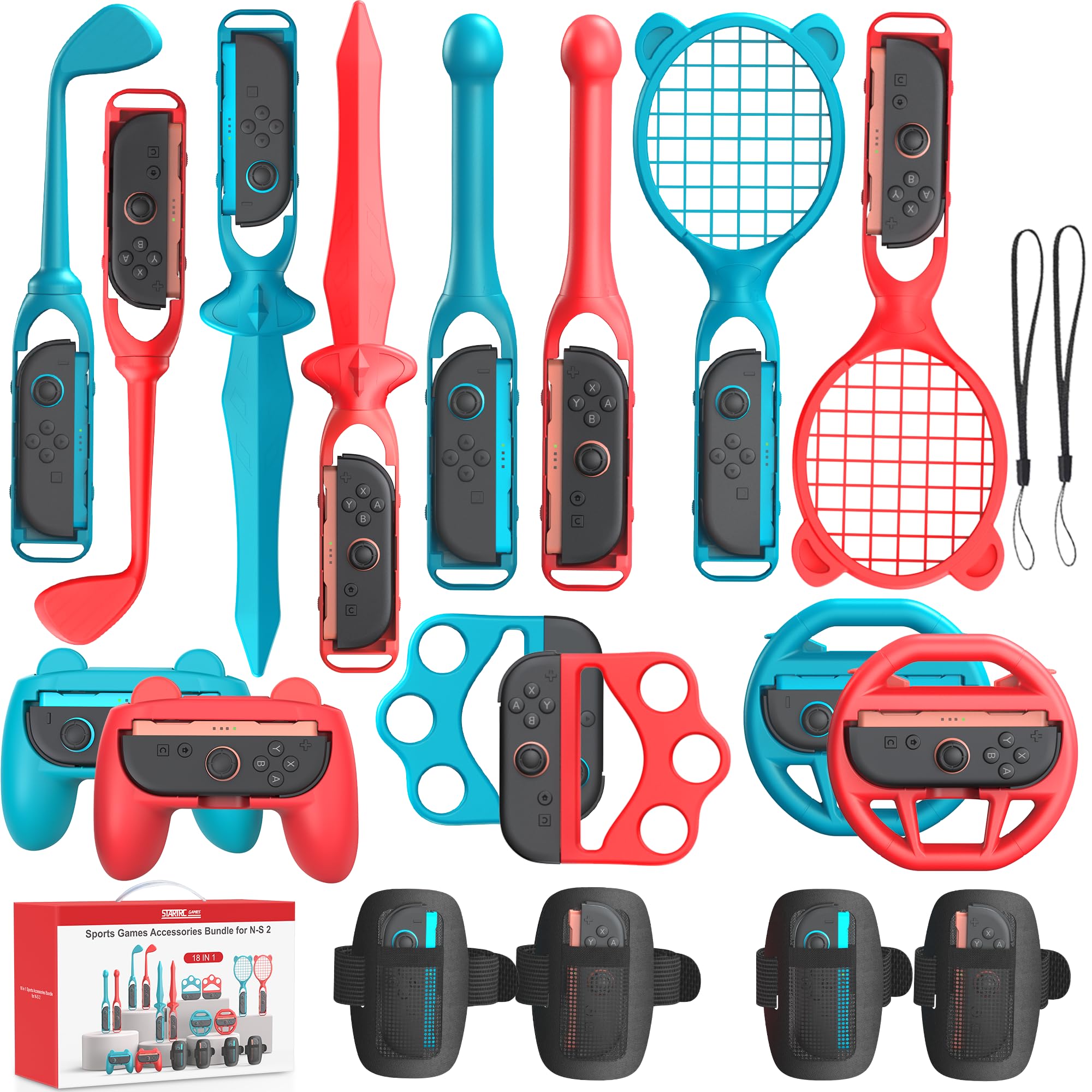 STARTRC GAMES Switch 2 Sports Accessories Bundle for Nintendo Switch 2,18 in 1 Family Party Pack Games Accessories Set for Nintendo Switch 2 Sports Games