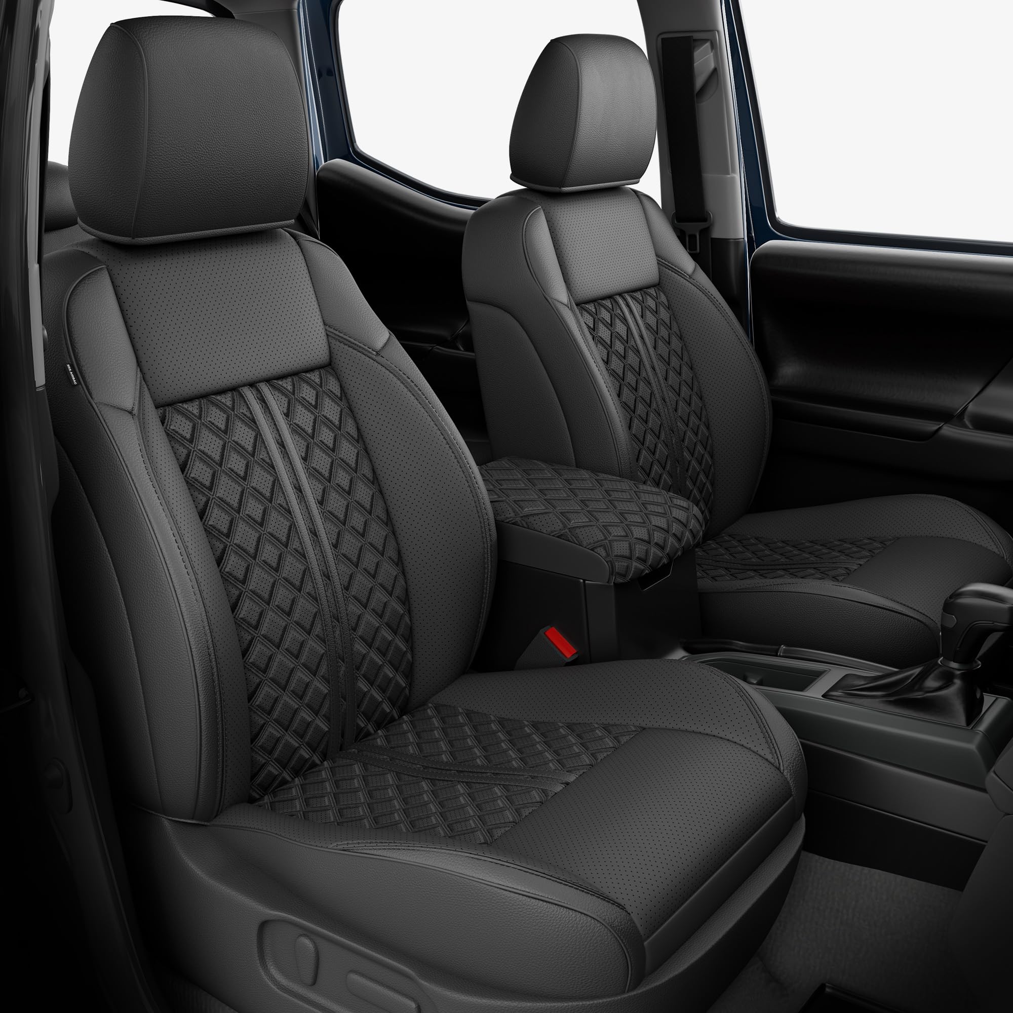 Black RIDEPOSH leather seat covers in a Toyota Tacoma