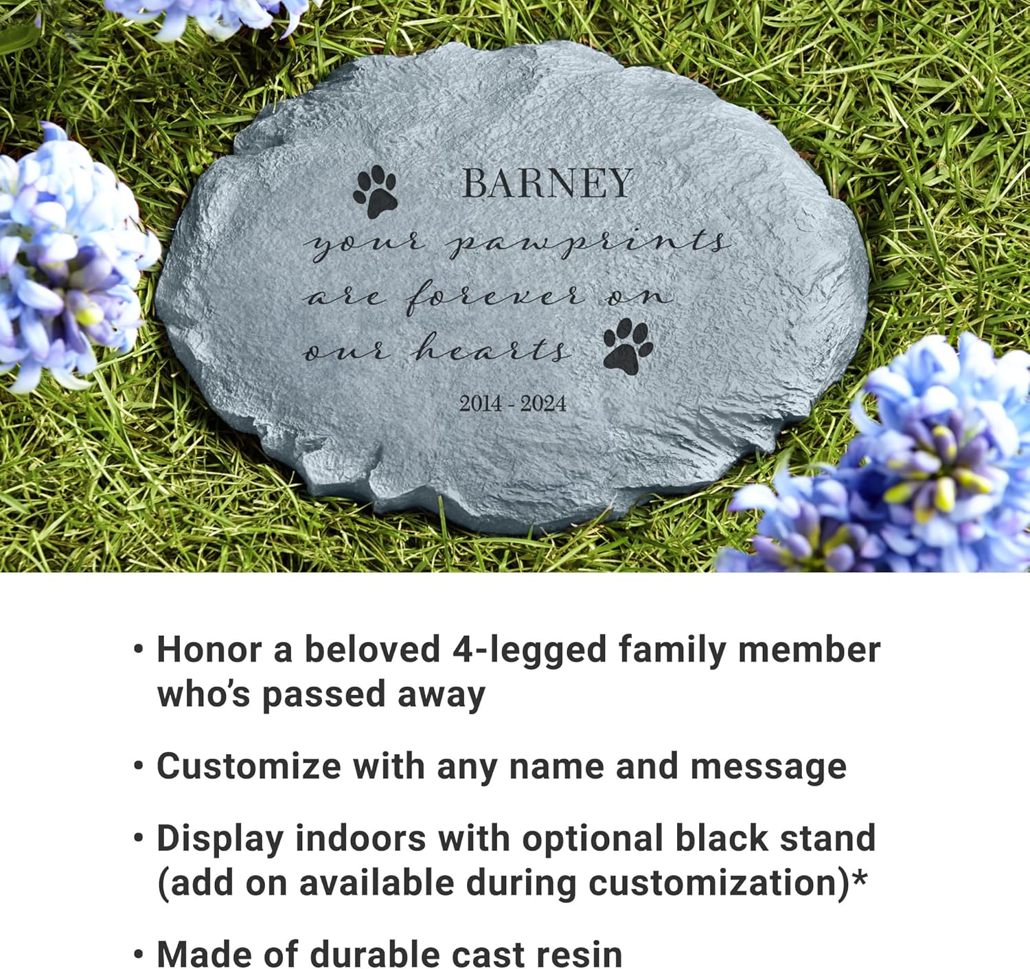 Let's Make Memories Personalized Cat or Dog Memorial Garden Stone - Pawprints - in Loving Memory