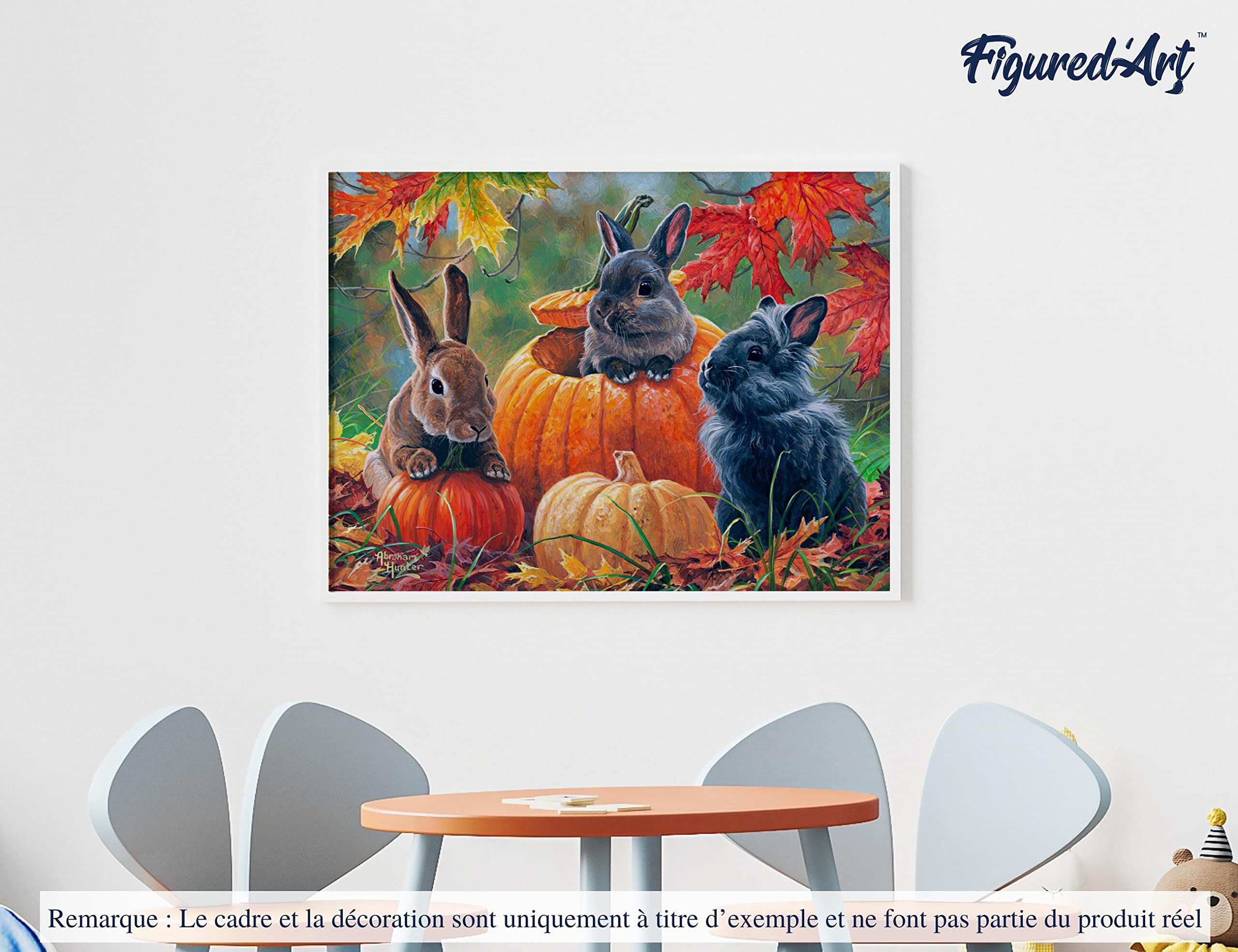 Figured'Art Dipingere con i Numeri con Telaio - Paint by Numbers Trio di conigli, Passatempo per Adulti, Kit Completo, Hobby Creativi - Quadri fai da te 40x50cm Tela Già Incorniciata