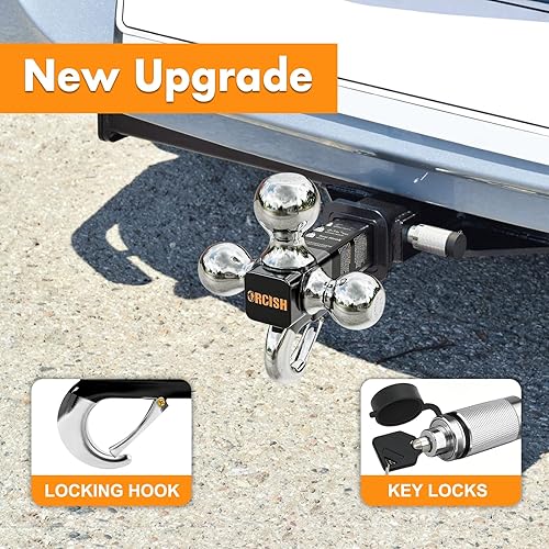 Miniatura 3 de ORCISH Enganche de remolque con gancho que contiene un pestillo seguro de autobloqueo, tamaño de bola de remolque 1-78 pulgadas, 2 pulgadas y 2-516