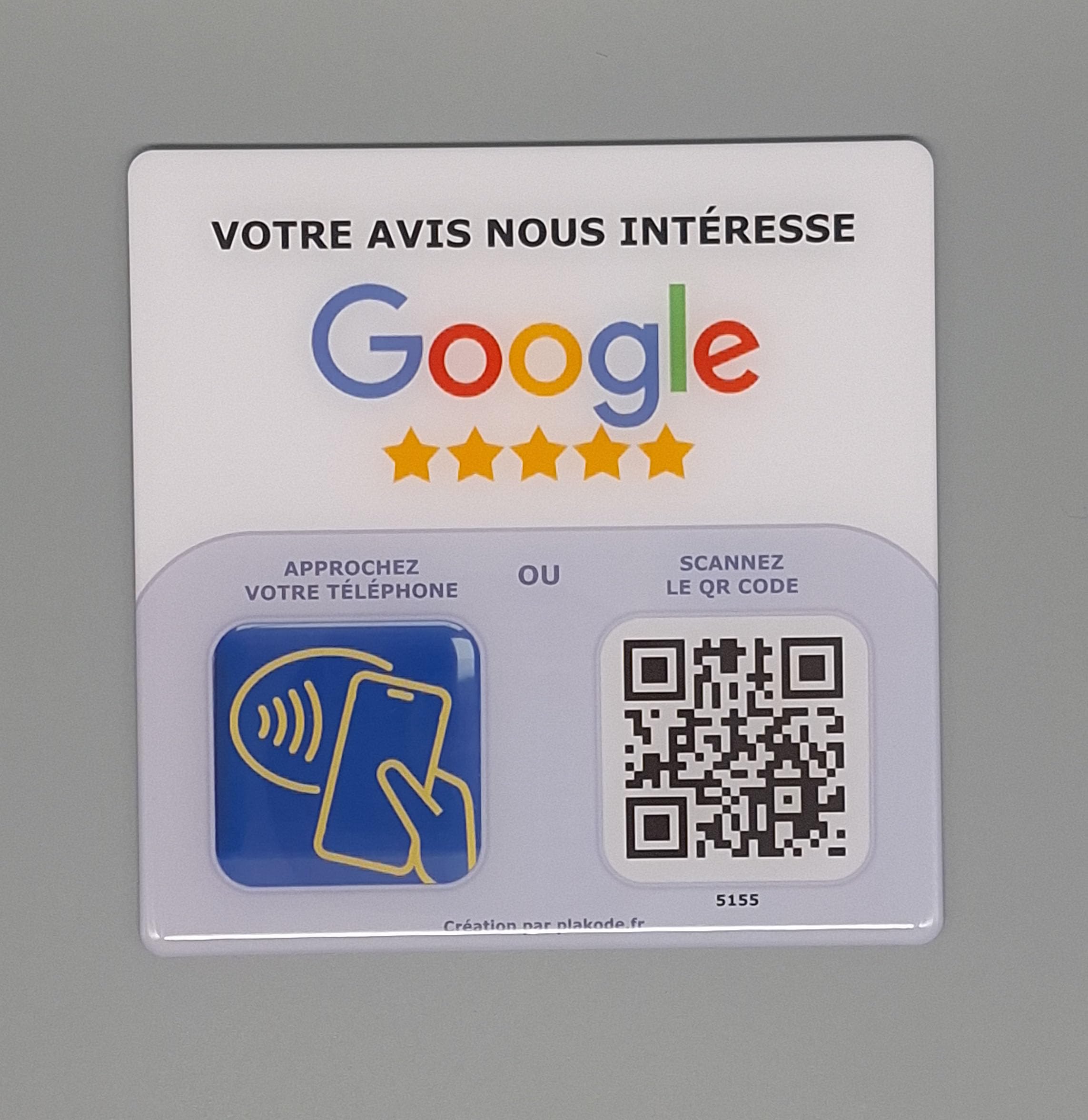 Plaque NFC et QR Code Avis Google - 12x12cm - Optimisez votre visibilité sur Google - Pour commerces et restaurants
