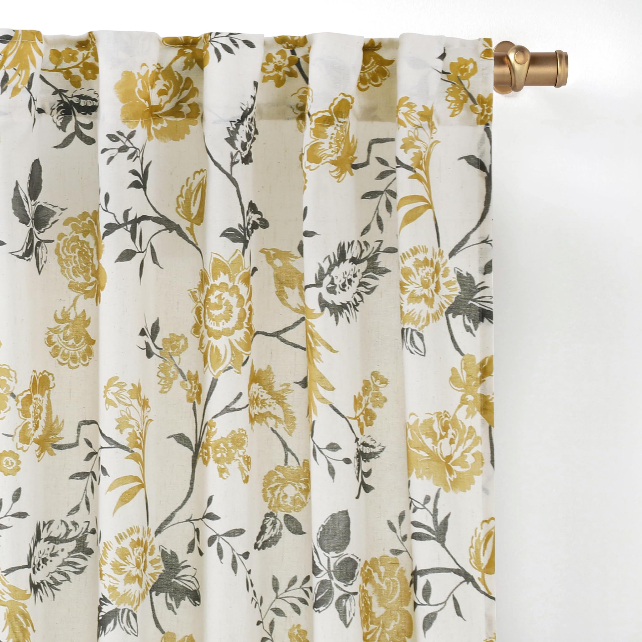 Amazon.com: LIMON HOME Yellow and Grey Floral Curtains 84 Inches Long ...