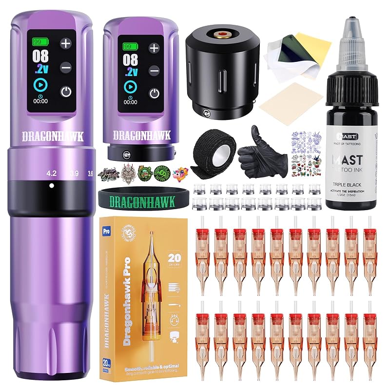 Máquina de Tatuagem sem Fio Dragonhawk Atom2 Pro, Curso 7, Roxa