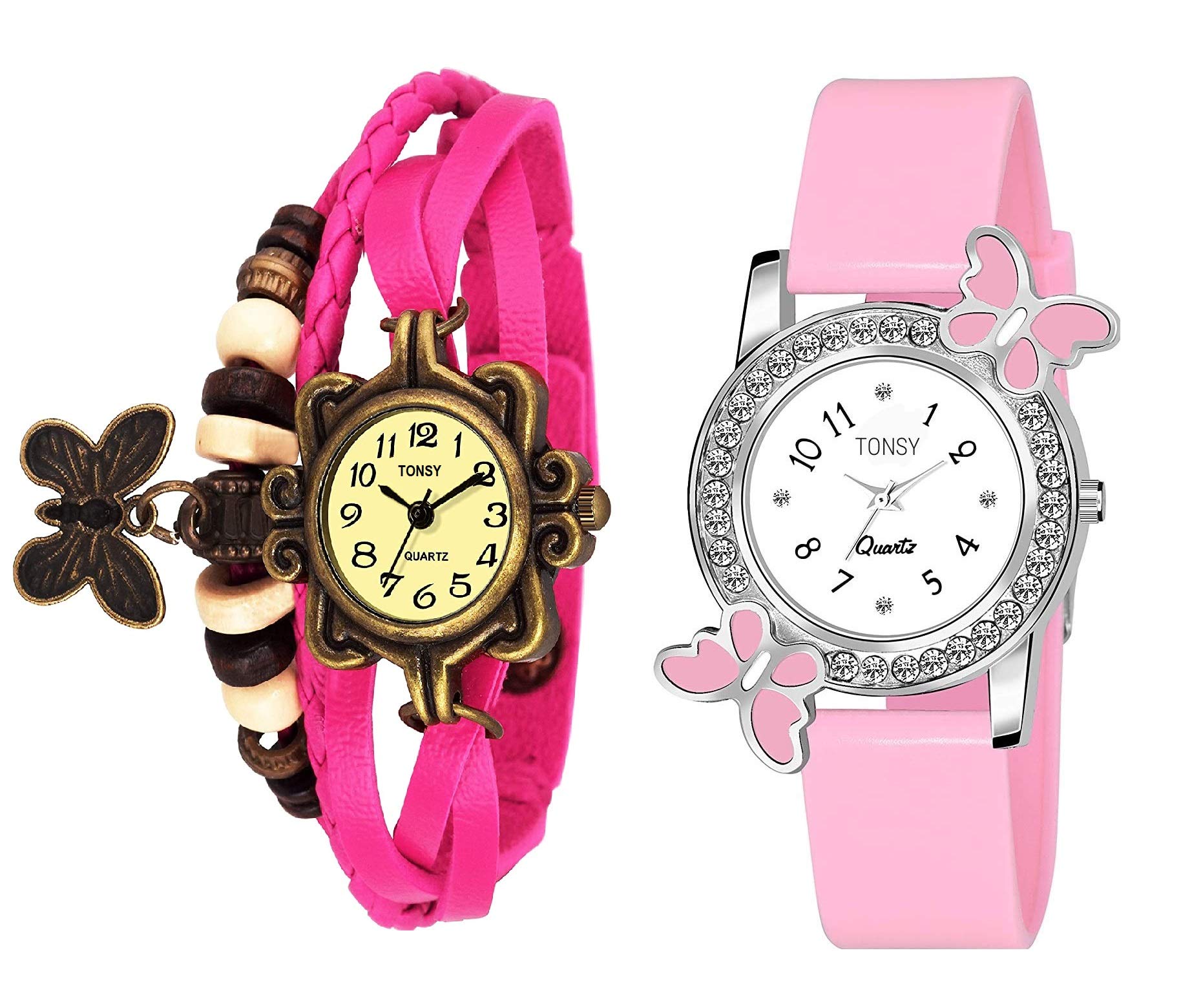TONSY Analogue Girls Watch (White Dial Pink Colored Strap) (Pack of 2) (B07S9WNL84) Amazon Price History, Amazon Price Tracker
