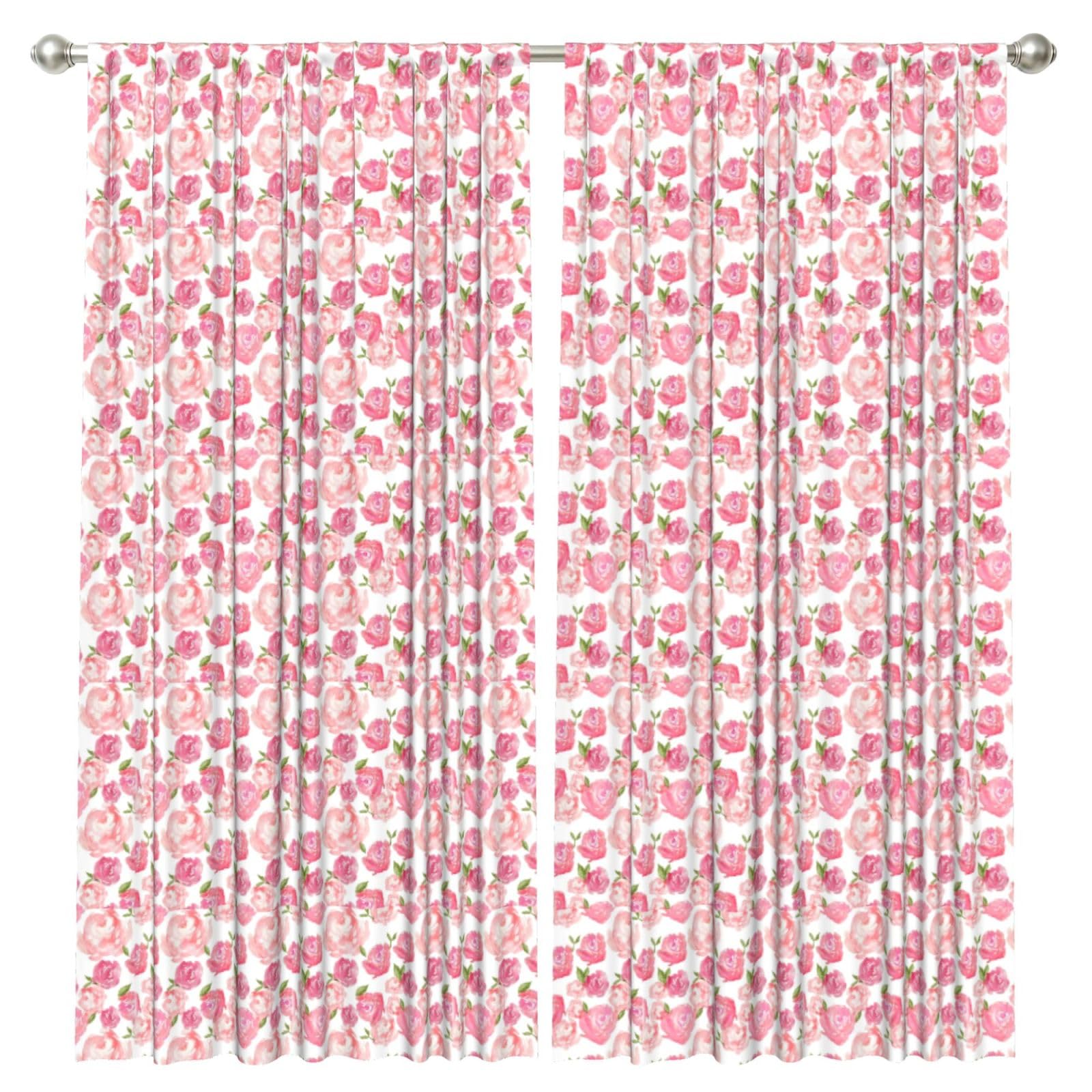 InOmak Watercolor Floral, 2 Panels Window Curtains 52 x 84 Inch Blackout Curtains for Living Room Bedroom