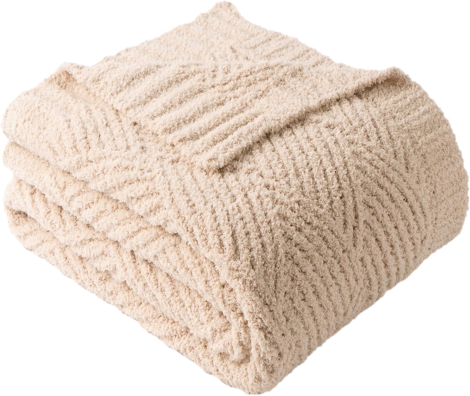 Battilo Beige Diamond Knit Throw Blanket for Couch and Bed, Soft Textured Chenille Blanket, Cozy Lightweight Decorative Blanket for Sofa, 50"x60"