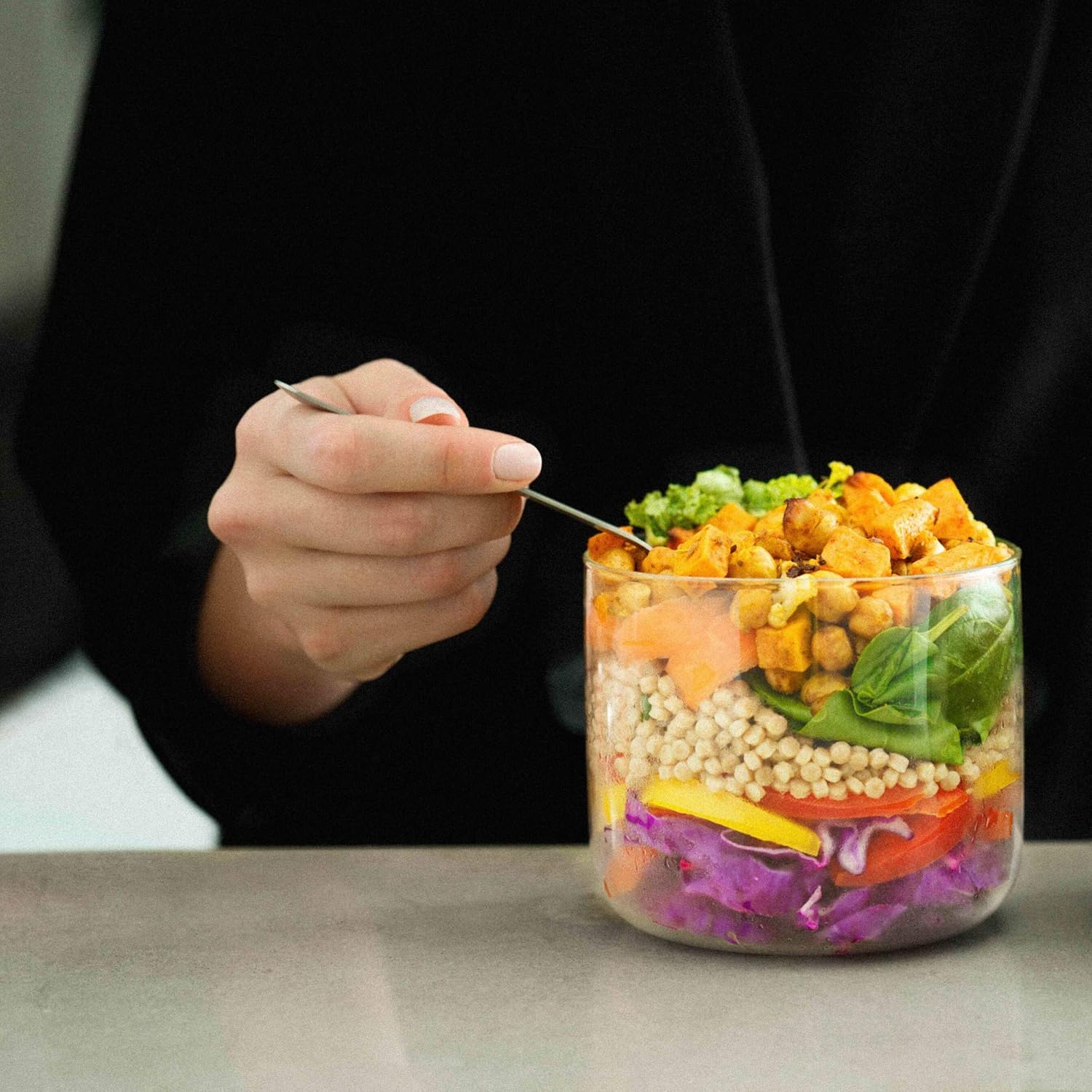 BLACK + BLUM Glass Bowl | Leak Proof Meal Prep Lunch Box Food Container, Stainless Steel | Slate, 20 oz / 600 ml