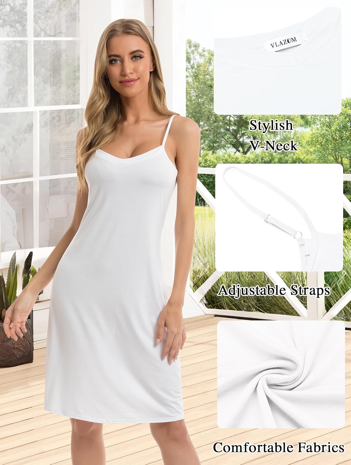 Vlazom Women Full Slips Sexy Soft Slip Dress for Under Dress Spaghetti Strap Cami Slip Chemises V Neck Negligee S-3XL - Image 3