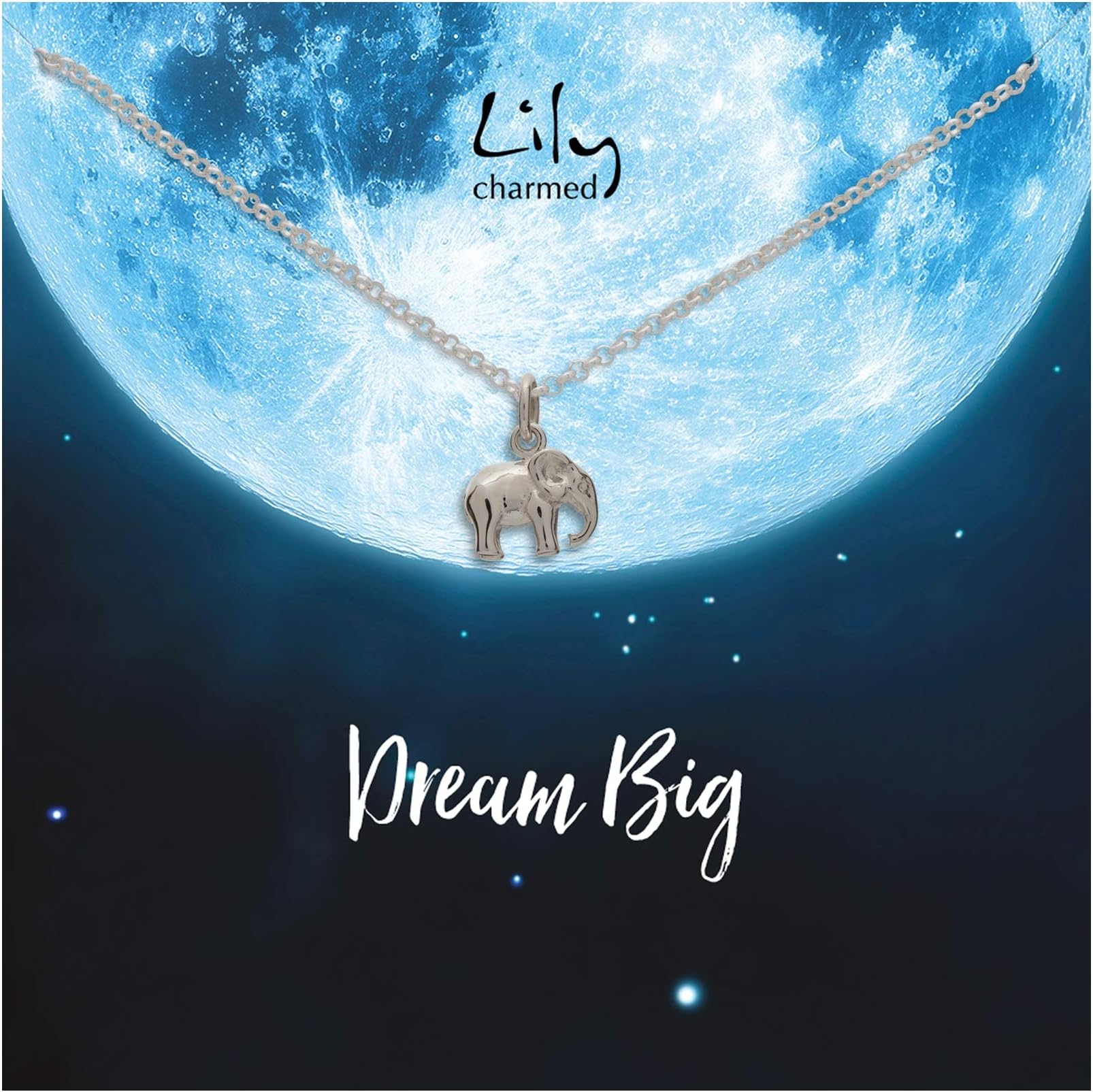 Lily Charmed - Sterling Silver Elephant Necklace with"Dream Big" Message Card