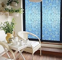 Vista 5 de DUOFIRE Película de ventana de vidrieras de color, patrón de flores, película de privacidad para ventana, película de vidrio decorativa, sin