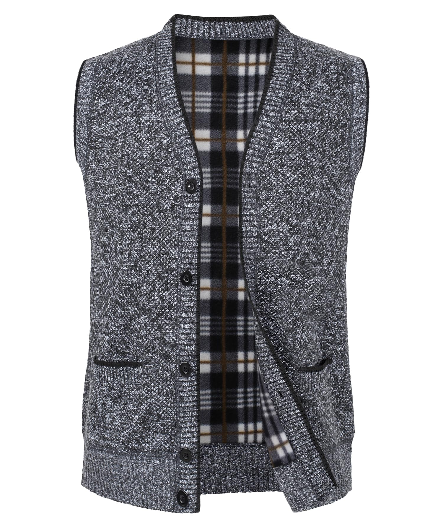 Hommes Pulls et Gilets sans Manche Extérieur en Col à V Tricoté Chandail Doublure Polaire Gilets Cardigan Veste sans Manche Tricotée
