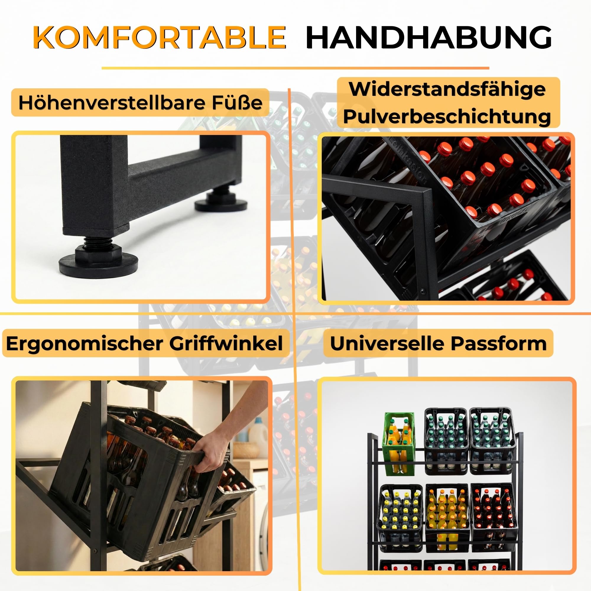 Getränkekistenregal 9 Kisten mit 750 kg Tragkraft - Kistenregal extrem stabil & höhenverstellbar - Regal für Getränkekisten einfache Montage - Getränke-Regal schwarz aus Metall - Trio