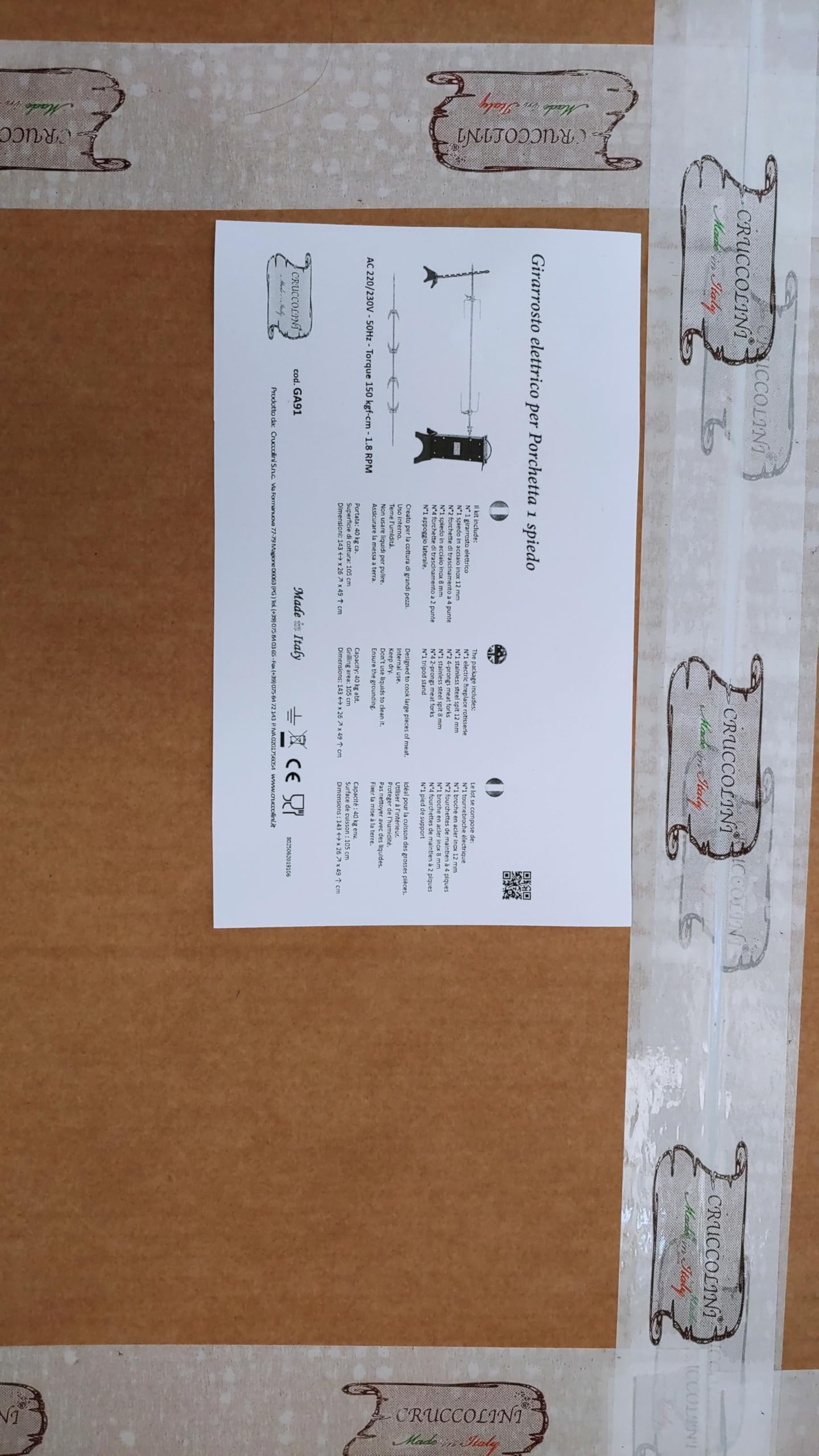 GA91 GIRARROSTO ELETTRICO PER PORCHETTA - 1 SPIEDO