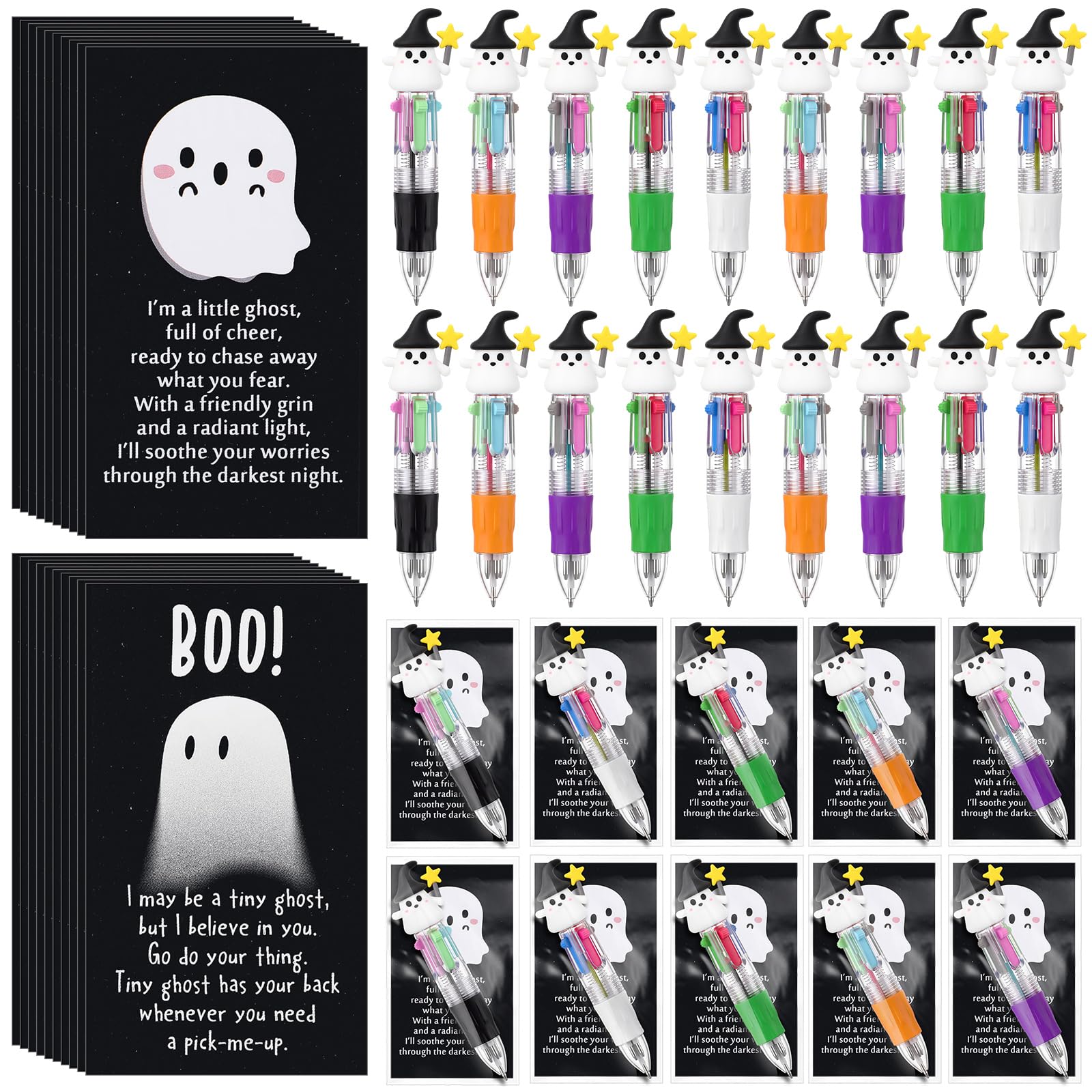 Epakh Set di 100 mini penne a sfera multicolore per Halloween, 4 in 1, Boo