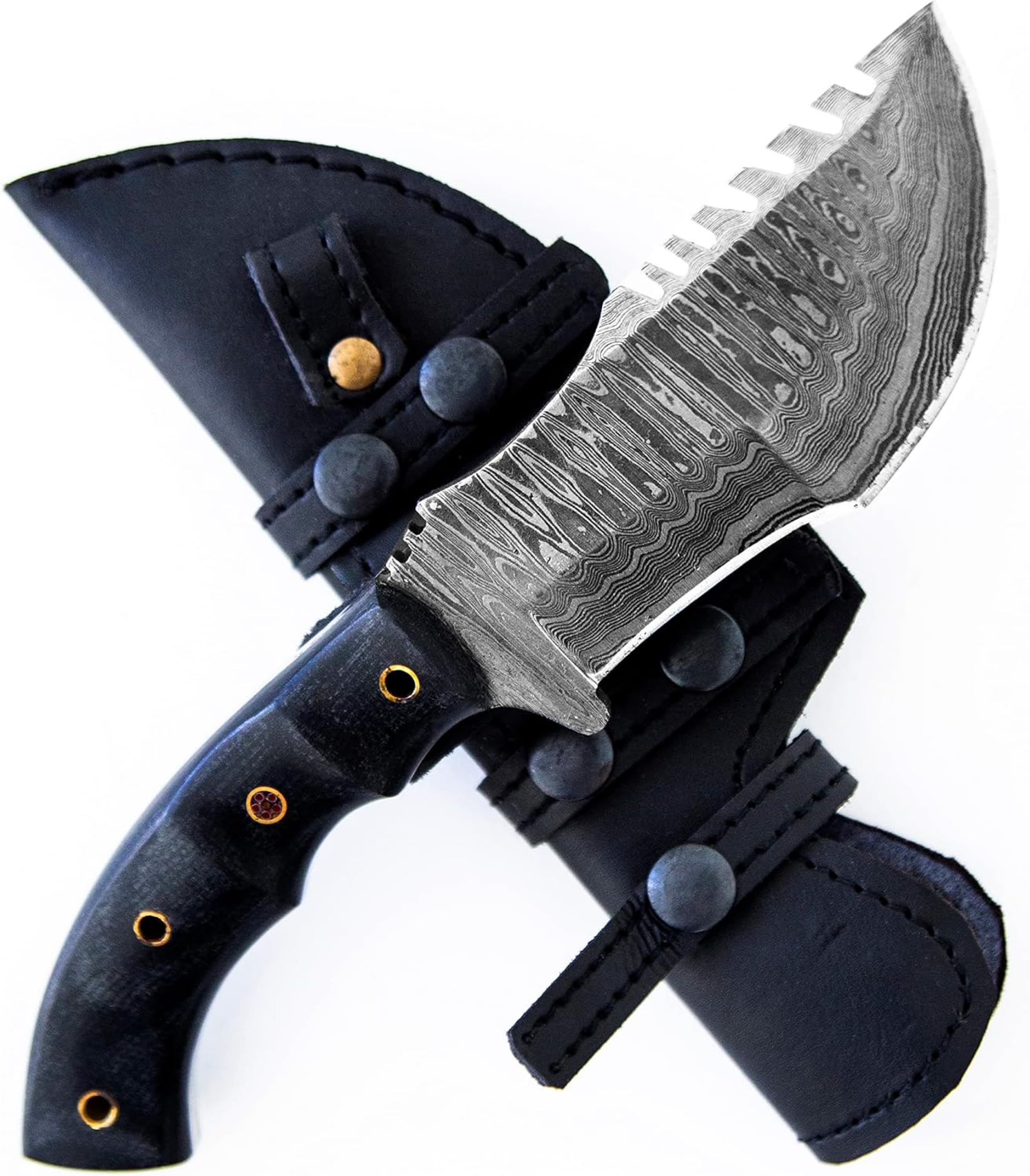 BIGCAT ROAR Ręcznie wykonany nóż z Damaszku – Full Tang Fixed Blade nóż myśliwski z pochwą i drewnianym uchwytem z drewna orzechowego – nóż outdoorowy EDC, 25,4 cm – Black Jaguar