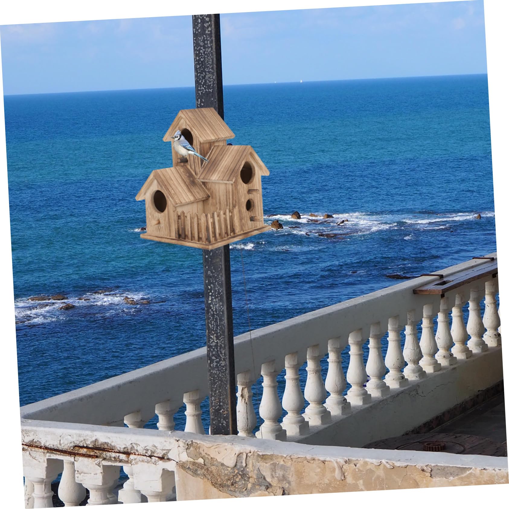 FRCOLOR Villa Nido De Pájaro Independiente Comedero para Pájaros De Madera Caseta De Cría para Jardín Nido para Periquitos
