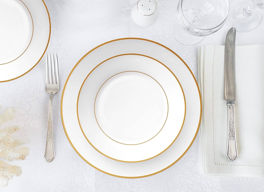 Bone China Dinnerware, 20PC Set, Service for 4, Double Gold