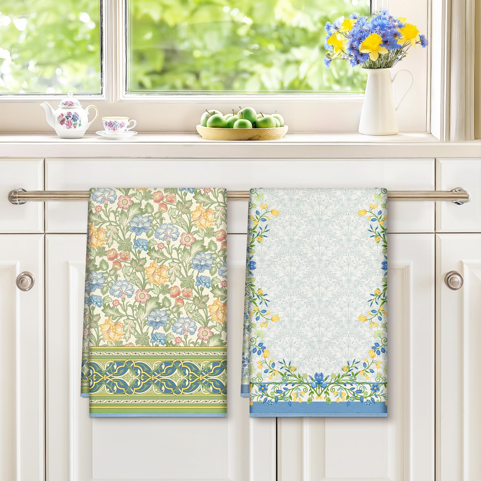 Asciugamani Da Cucina 6 Pezzi – Colibrì E Fiori, 28x28 Cm, In Microfibra Assorbente, Riutilizzabili Per Piatti, Bagno E Ufficio - 2