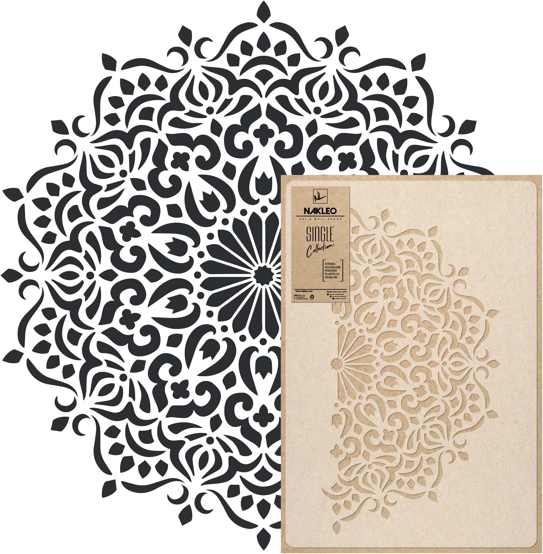 NAKLEO Mandala Large Painting Stencil Diameter 59 cm, Oriental Circle Mandala Geometric Ornament, Reusable Plastic Template DIY Art and Craft, Wall Floor Wood Fabric Furniture