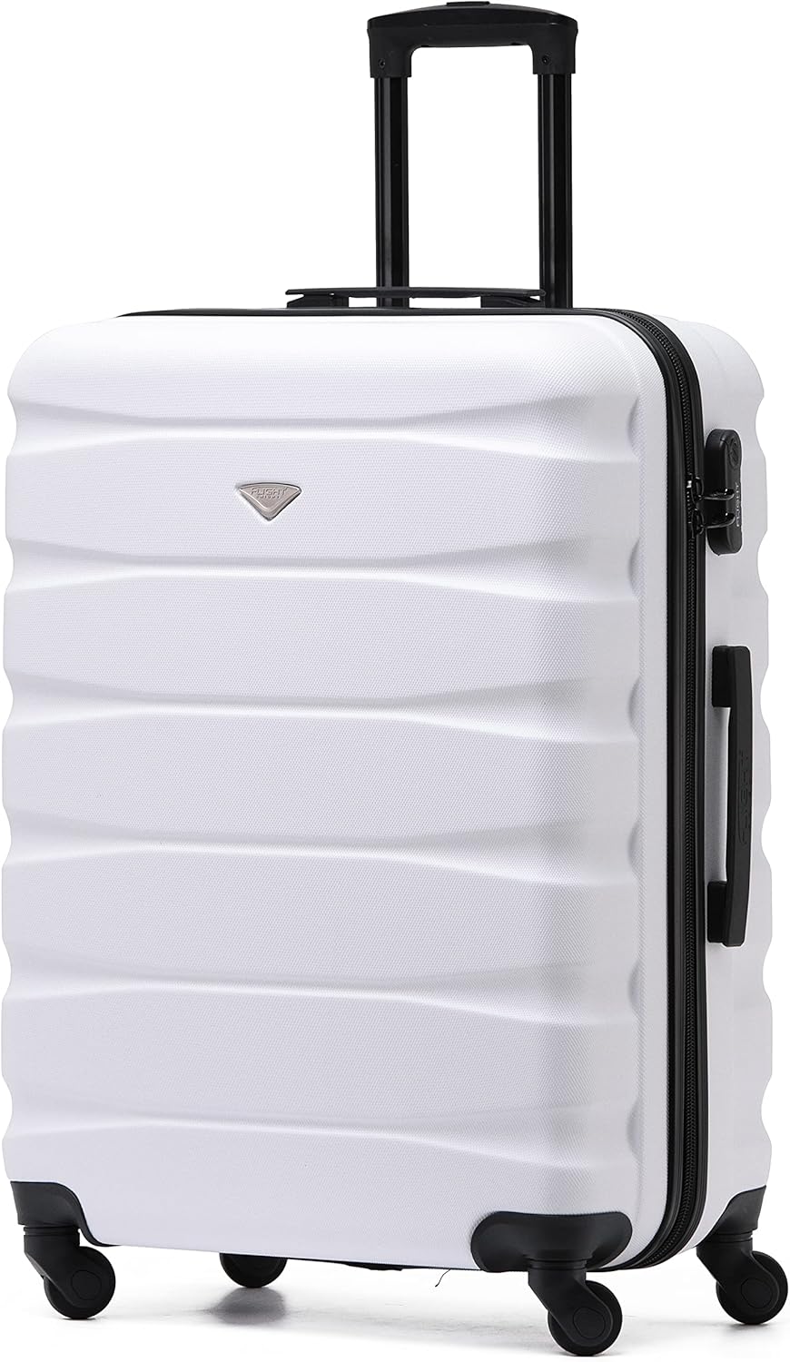 Flight Knight Valigia leggera in ABS 3 dimensioni compatibile con Alitalia, EasyJet, RyanAir, Air Italy e molti altri! Trolley Bagaglio A Mano 55 x 35 x 20 cm Bagaglio Grande con 4 Ruote, Bianco/Nero,