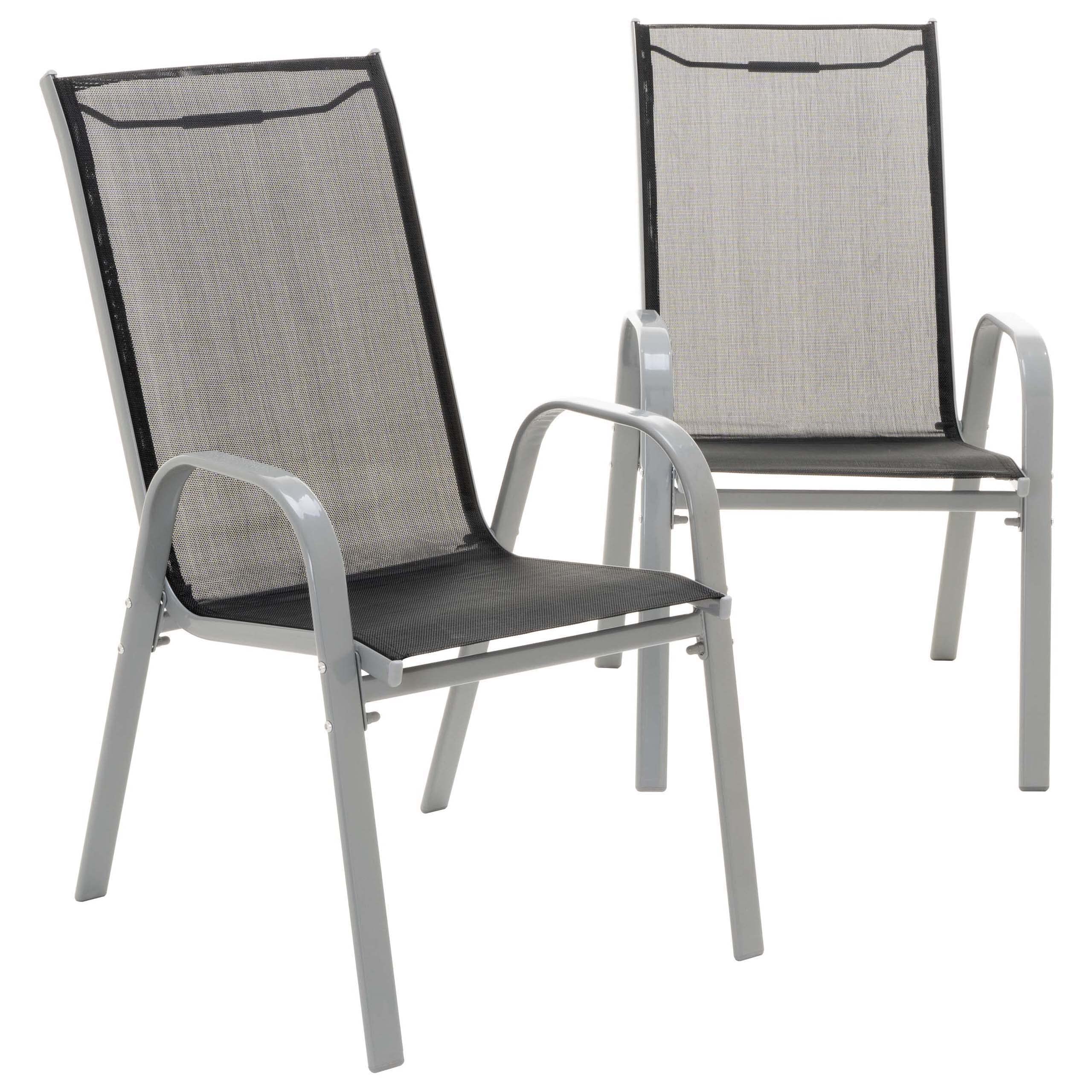 Nexos 4er Set stapelbarer Gartenstuhl aus Textilene + Stahl – Farbe: Rahmen Grau/Bespannung Schwarz