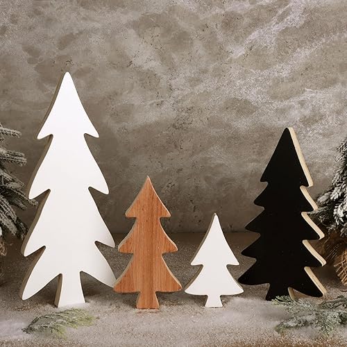 Decoraciones de Navidad para interiores, 4 adornos de madera para árbol de Navidad para decoración de Navidad, decoración de mesa, lijado de árbol