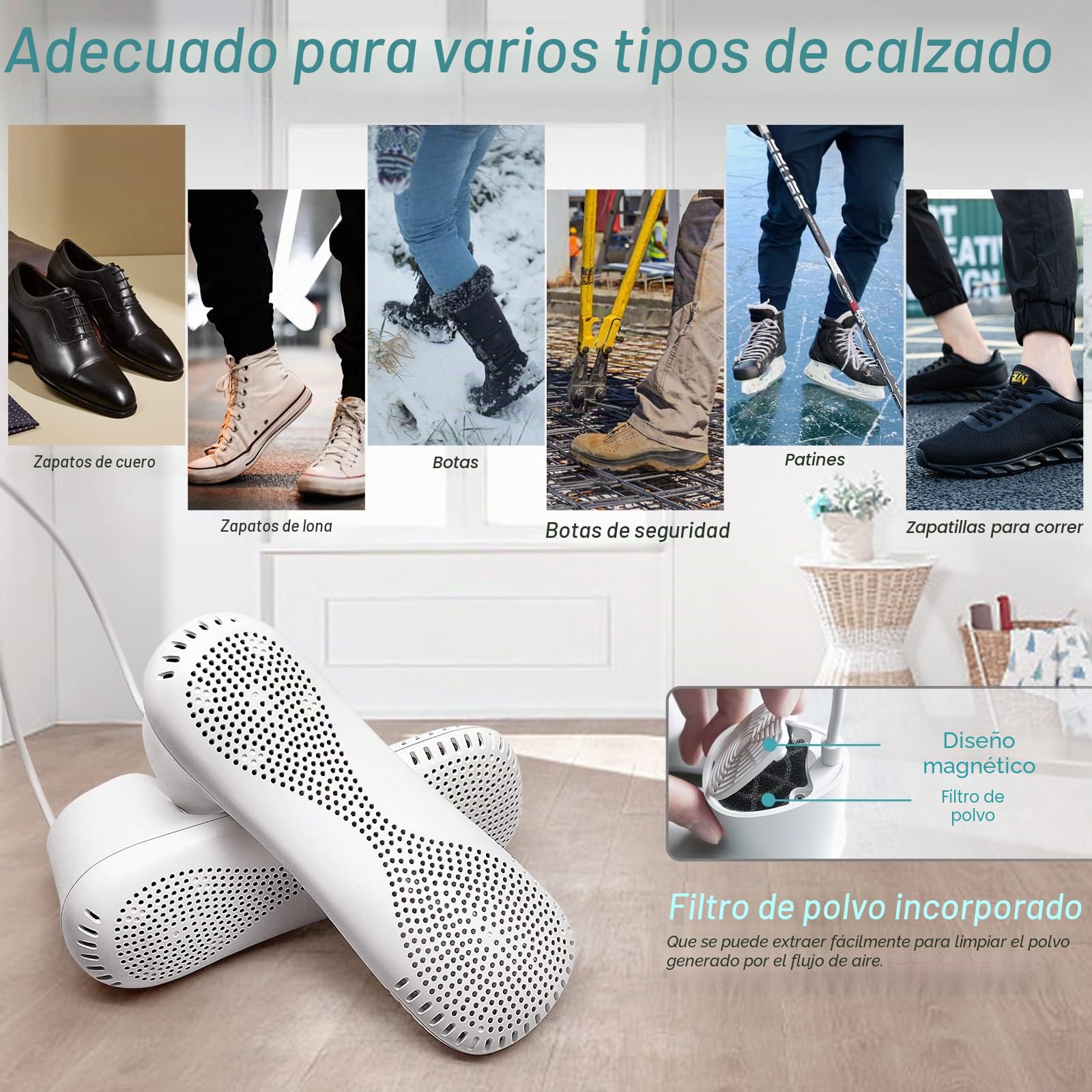 Voolex Secador Zapatos, Eléctrico Ozono Esterilización Ambientador con Temporizador, Botas Calentadas Calcetines Calientes, Especialmente para el Pie de Atleta, Forma de Pie Adulto | Bajo Ruido
