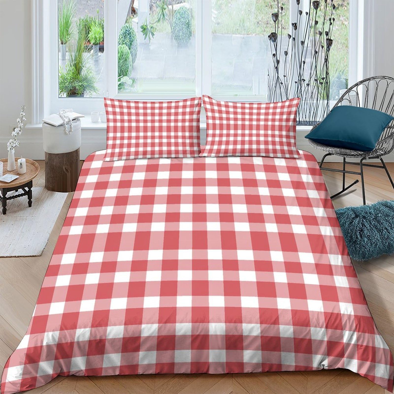 Ctjqhvkz Style-7 3D Printed Red Gingham Fitted Sheet Microfiber Soft Breathable Checkered Bed Sheet For Bedroom Guest Room Decor Single（135X200cm）