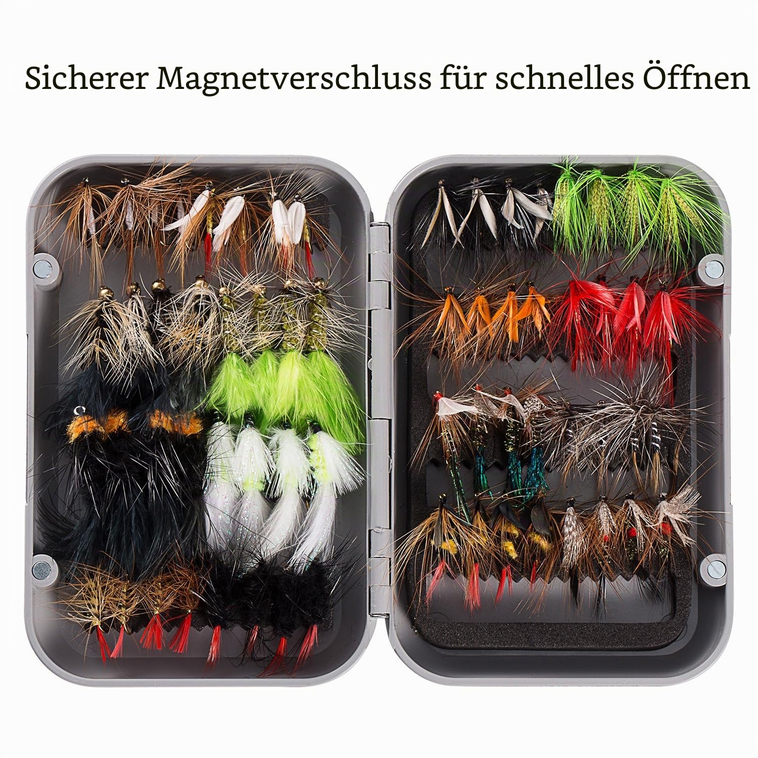 Bassdash Fliegenfischen Fliegen Set Forellenbarschangeln mit Fliegenbox, 36/64/72/76/80 / 96Stk. Mit Trockenfliegen/Nassfliegen, Nymphen, Streamers, Popper