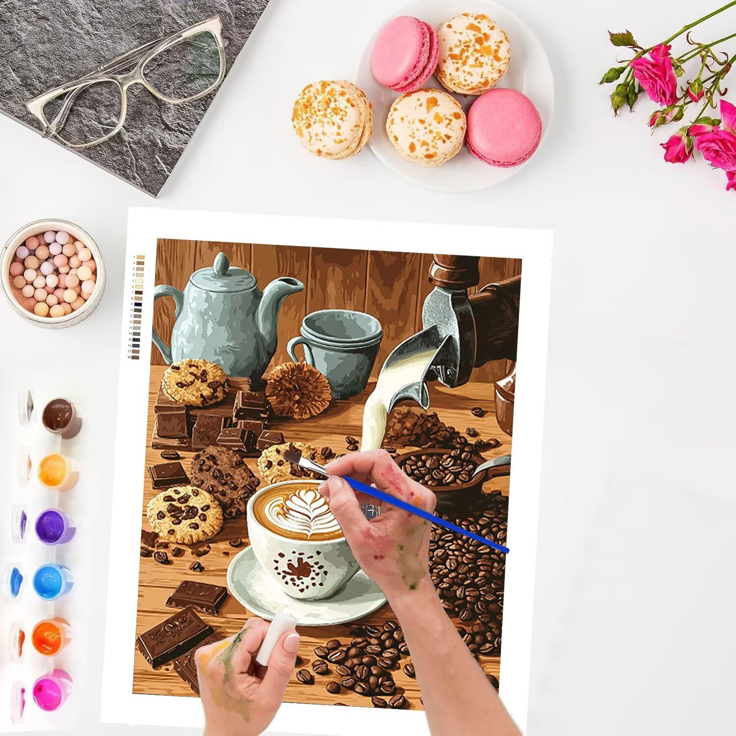 Caffè e chicchi di caffè Dipingere con i Numeri per Adulti, 70x90cm a-524 | Paint by Numbers Kit con Pennelli e Acrilico Pigmento, Fai da te Olio La Pittura di Numeri Kit, Decora la Casa, senza Cornice