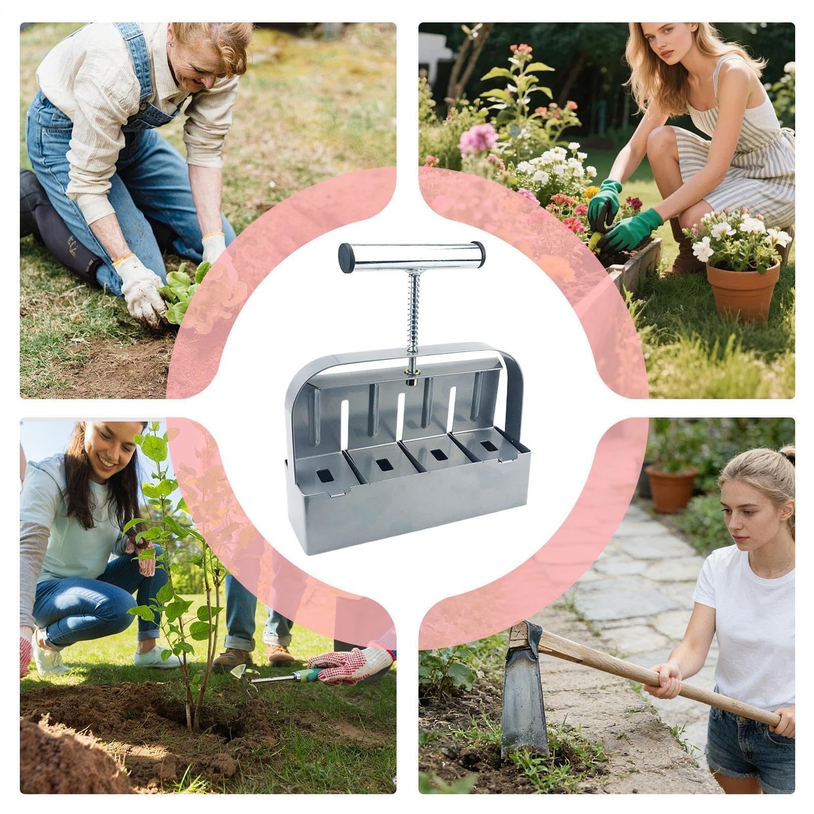 Preparador de Bloques de Sustrato Herramientas de Jardinería de Acero con 4 | Bloqueador De Suelo Para Inicio De Plantas Para Trasplante De Plántulas Jardín Patio Granja Invernadero Jardine