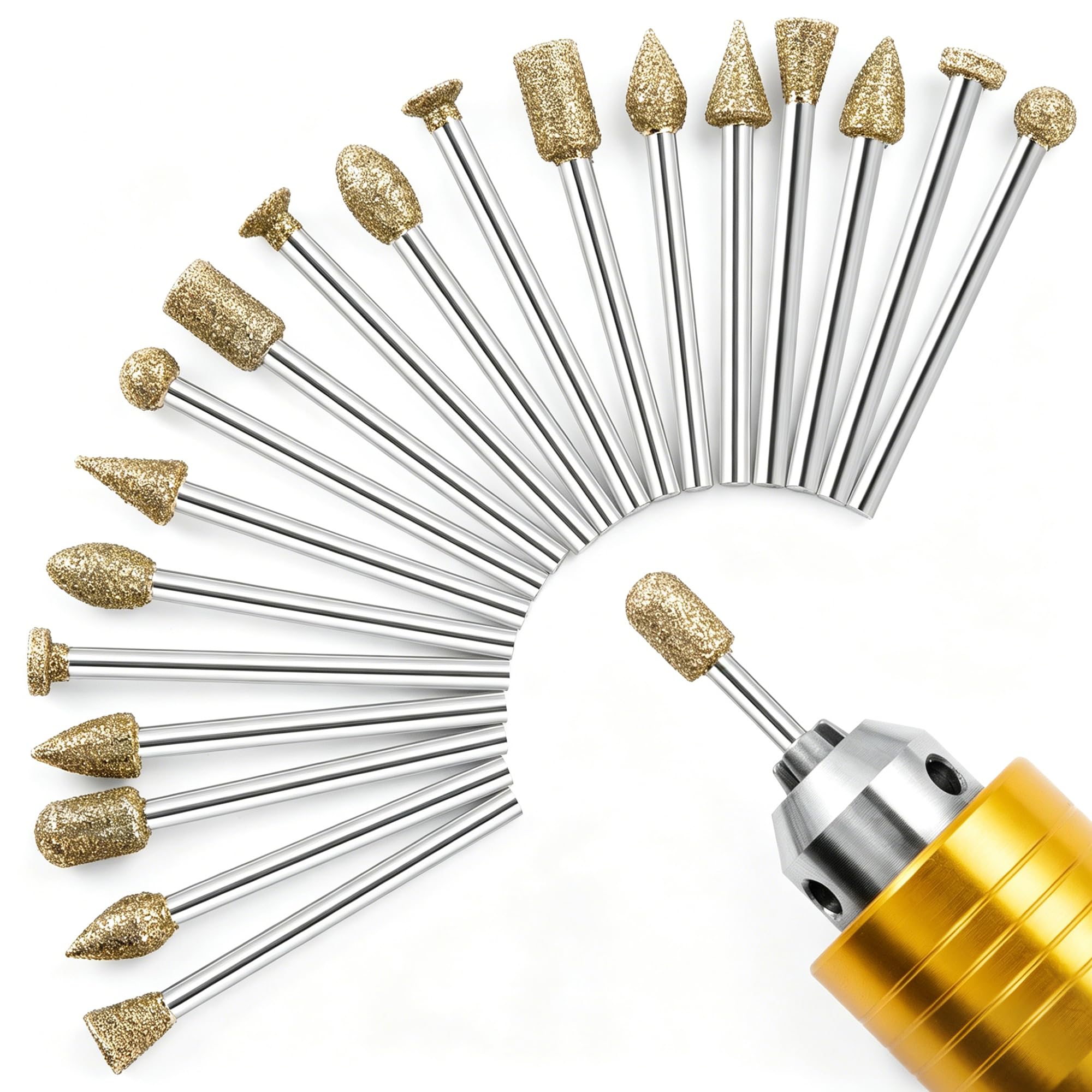 20 Pcs Diamond Grinding Drill Bit Set, 20 Pcs Rotary Tools, Diamond Burr Set with 1/8" Shank for Carving, Grinding, Polishing, Engraving