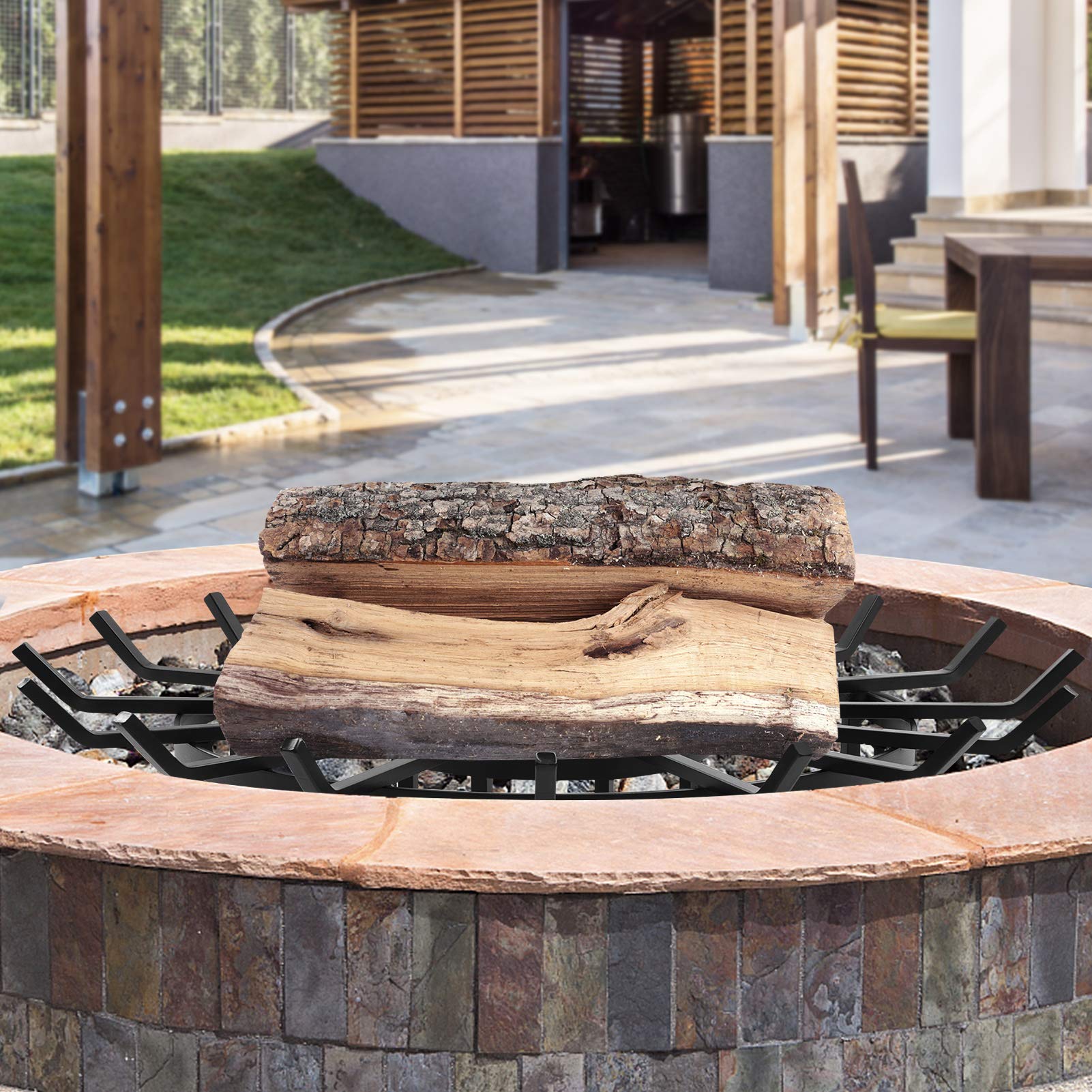Condition photo showing New/Like New for amagabeli garden & home fire pit grate round 36 inch fireplace log grate solid steel firewood burning rack holder wrought iron heavy duty indoor chimney hearth outdoor firepit wood stove