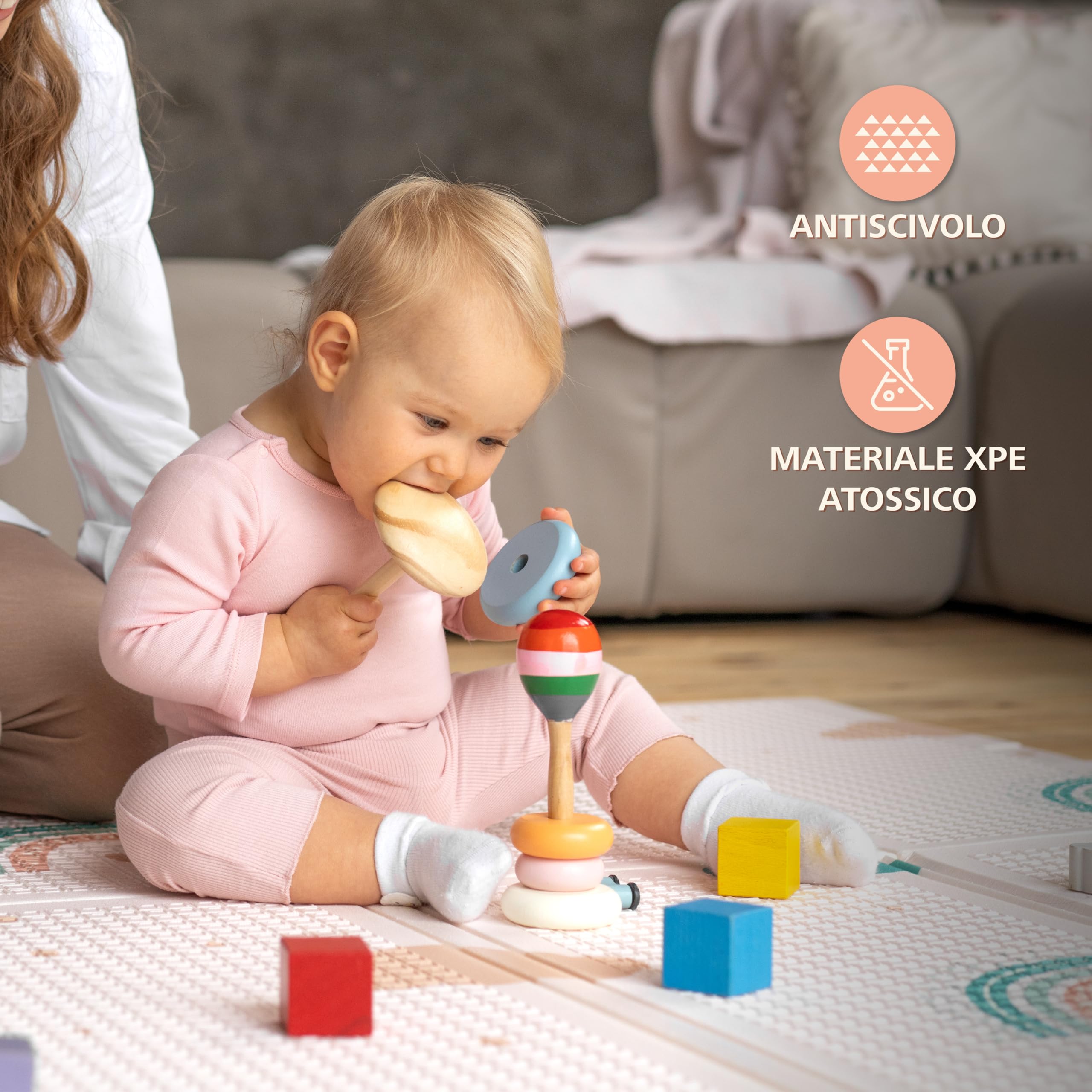 Tappeto Gioco Bambini Pieghevole Sweety Fox - Tappeto Gioco Neonato 150x180x1cm - Tappeto Bambini Reversibile, Impermeabile per Sviluppo Sensoriale in Schiuma - Tappeto Neonato - Arcobaleno