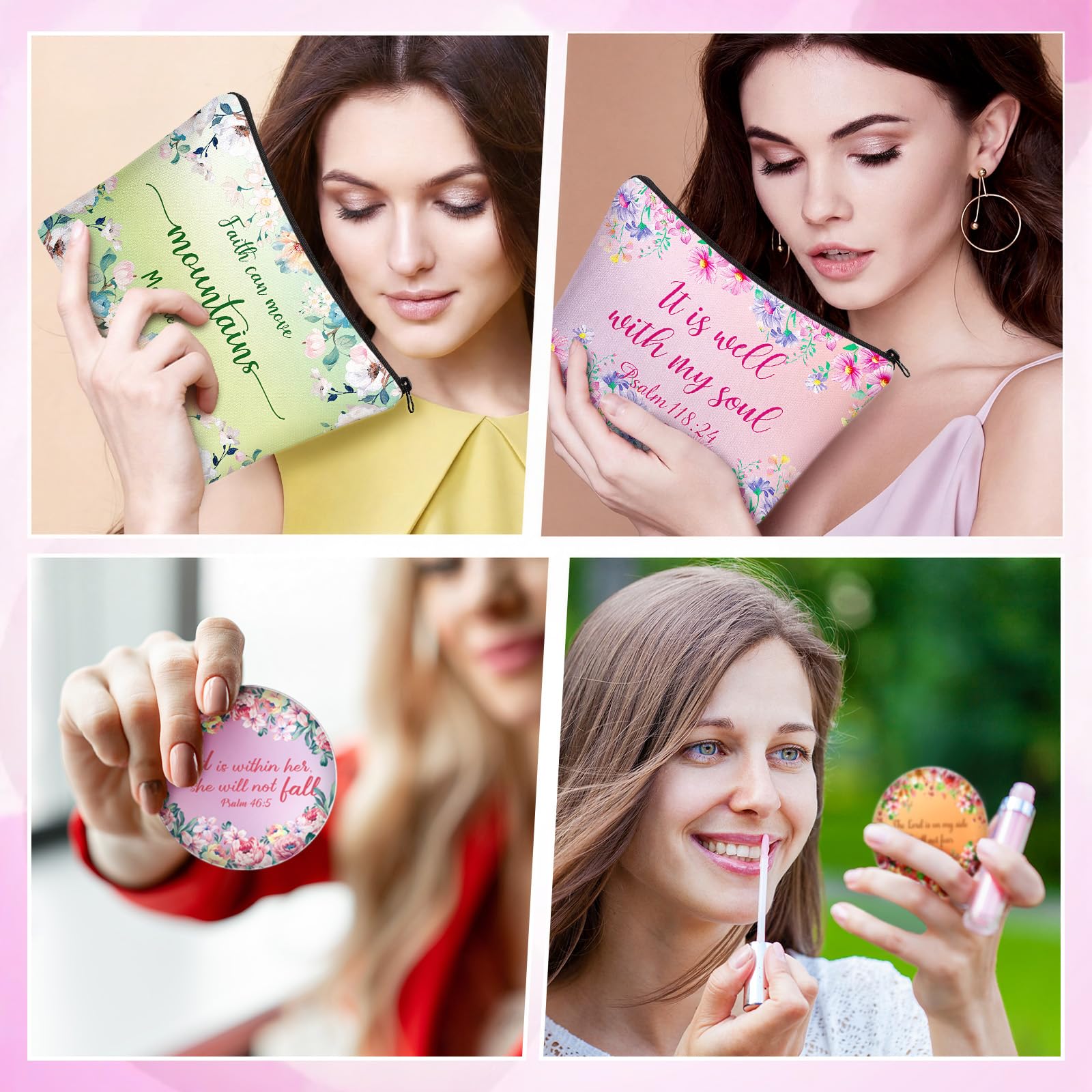 Canvas Cosmetic Bags with Pocket Compact Mirrors