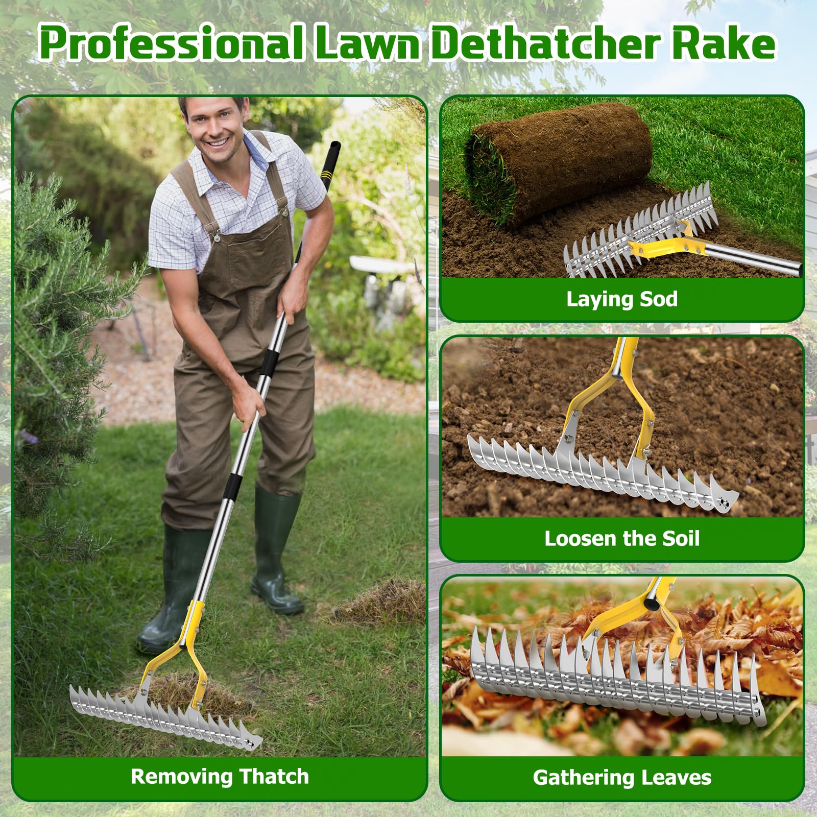 Scarificateur Gazon Manuel Râteau à Chaume De 38,1 Cm De Large Pour  Nettoyer Rateau à Feuilles