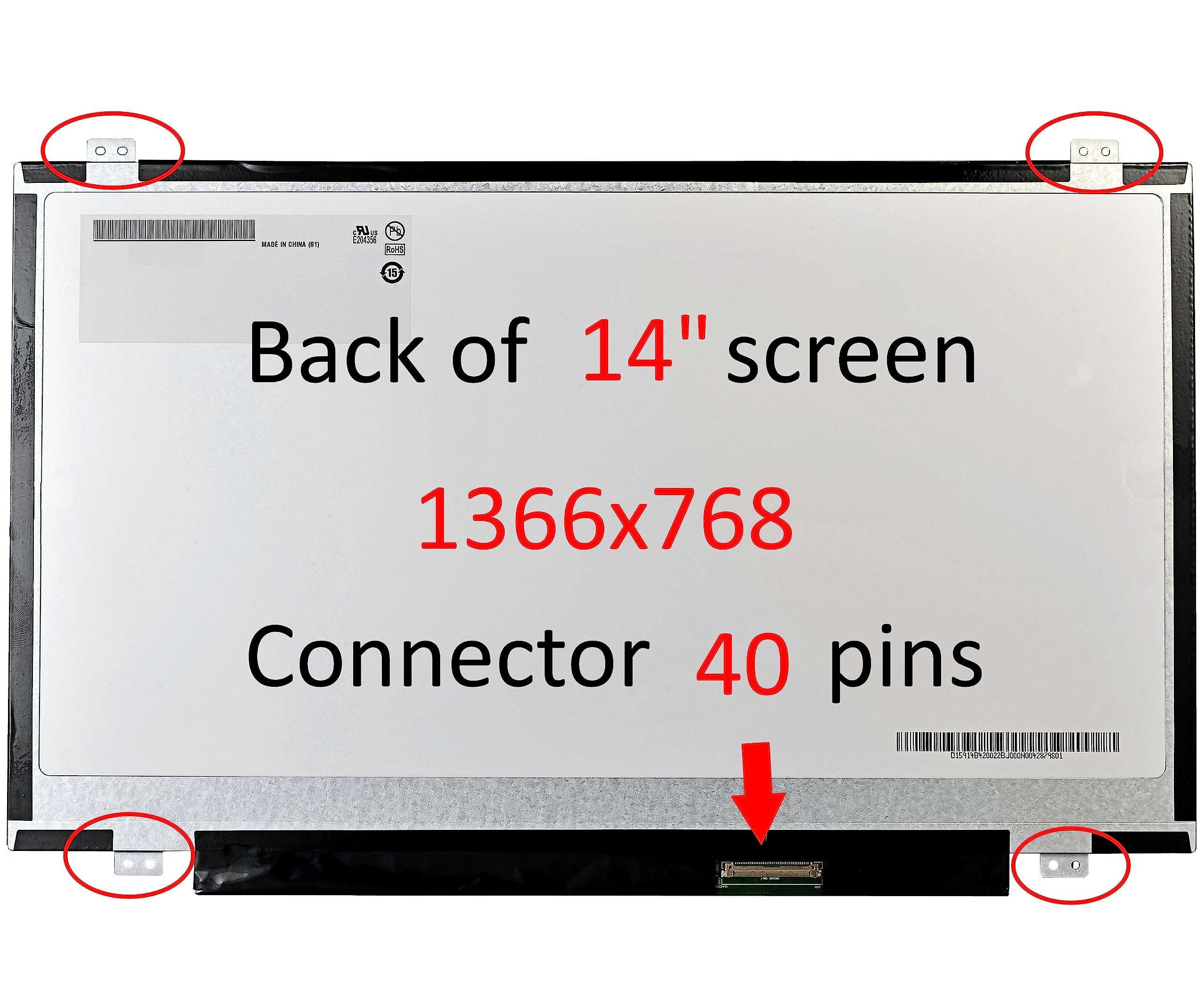 Schermo LCD di ricambio WXGA HD LED DIODE, 14,0", compatibile con LTN140AT06 LTN140AT06-A01, LP140WHU(TL)(B1)