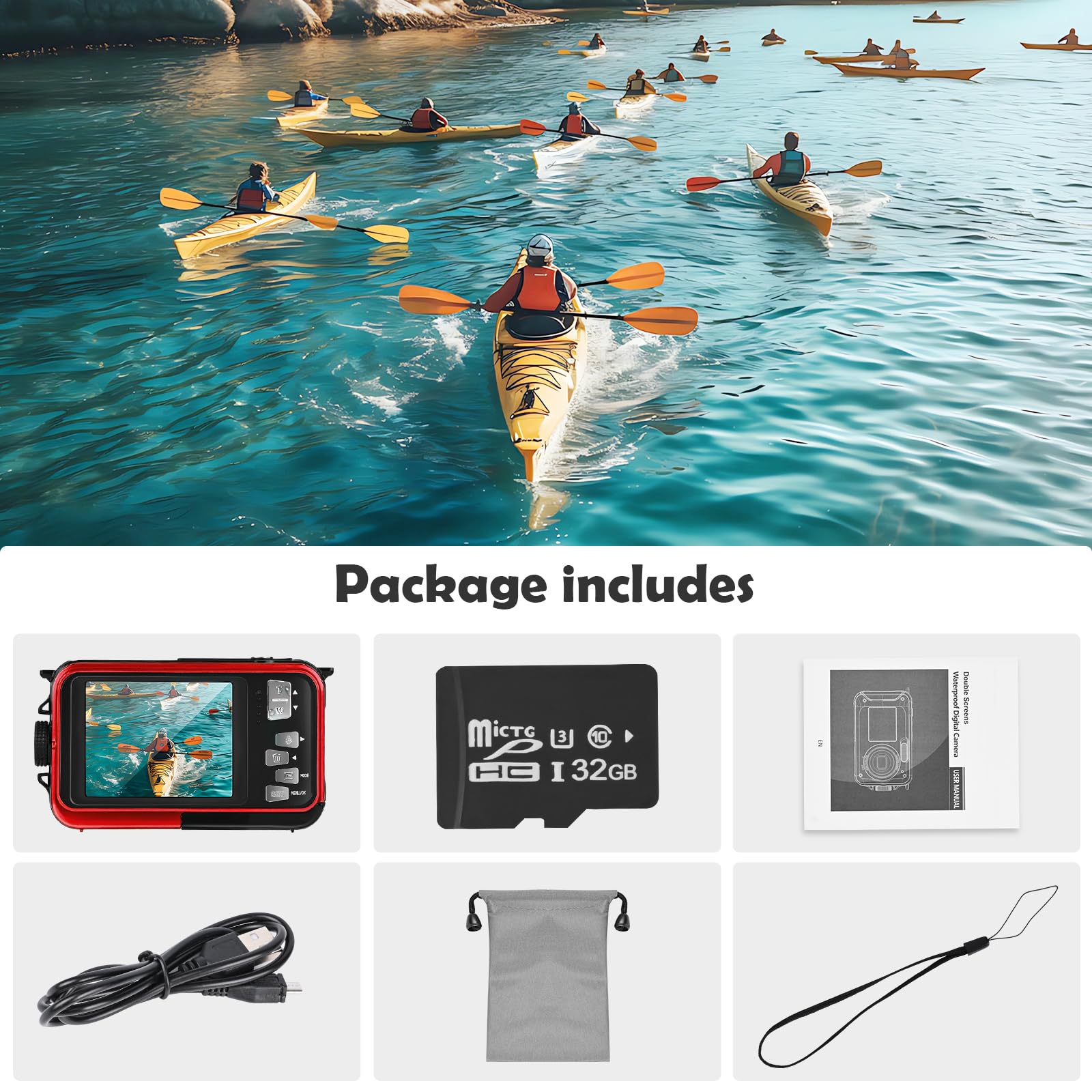 Macchina Fotografica Subcquea, Comius Sharp Fotocamera Subacquea Digitale 10FT 30MP Photo FHD Video 16X Digital Zoom con Scheda di Memoria da 32G per Selfie Subacquei, Immersione, Nuoto