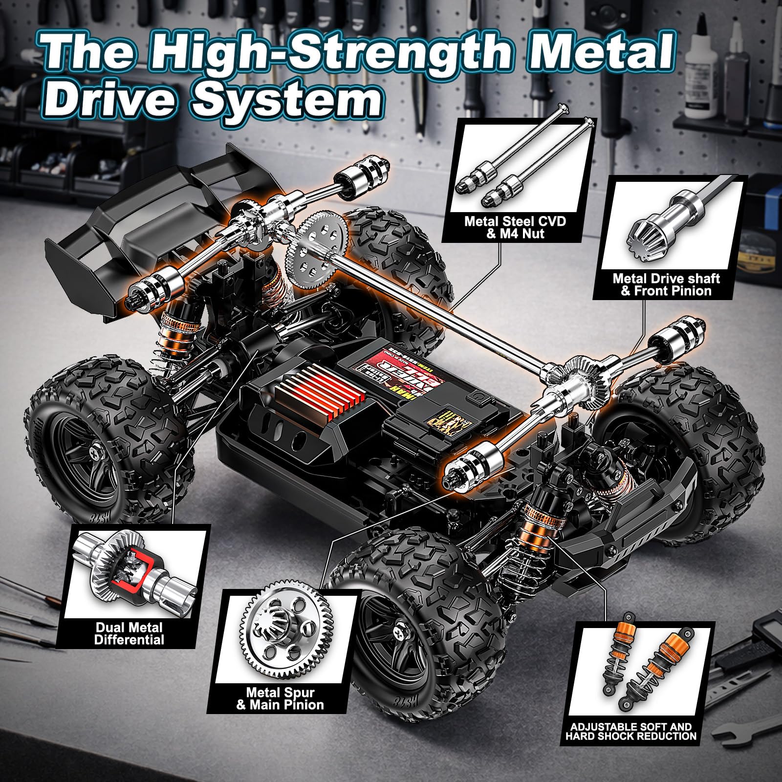 Ferngesteuertes Auto Erwachsene &Jungen 1:18 4WD Monstertruck Ferngesteuert Offroad 40 km/h mit 2 7,4V-1300mAh-Akkus, 2 Karosserien, RC Auto tolles Geschenk für Outdoor-Spaß ab 8 Jahre