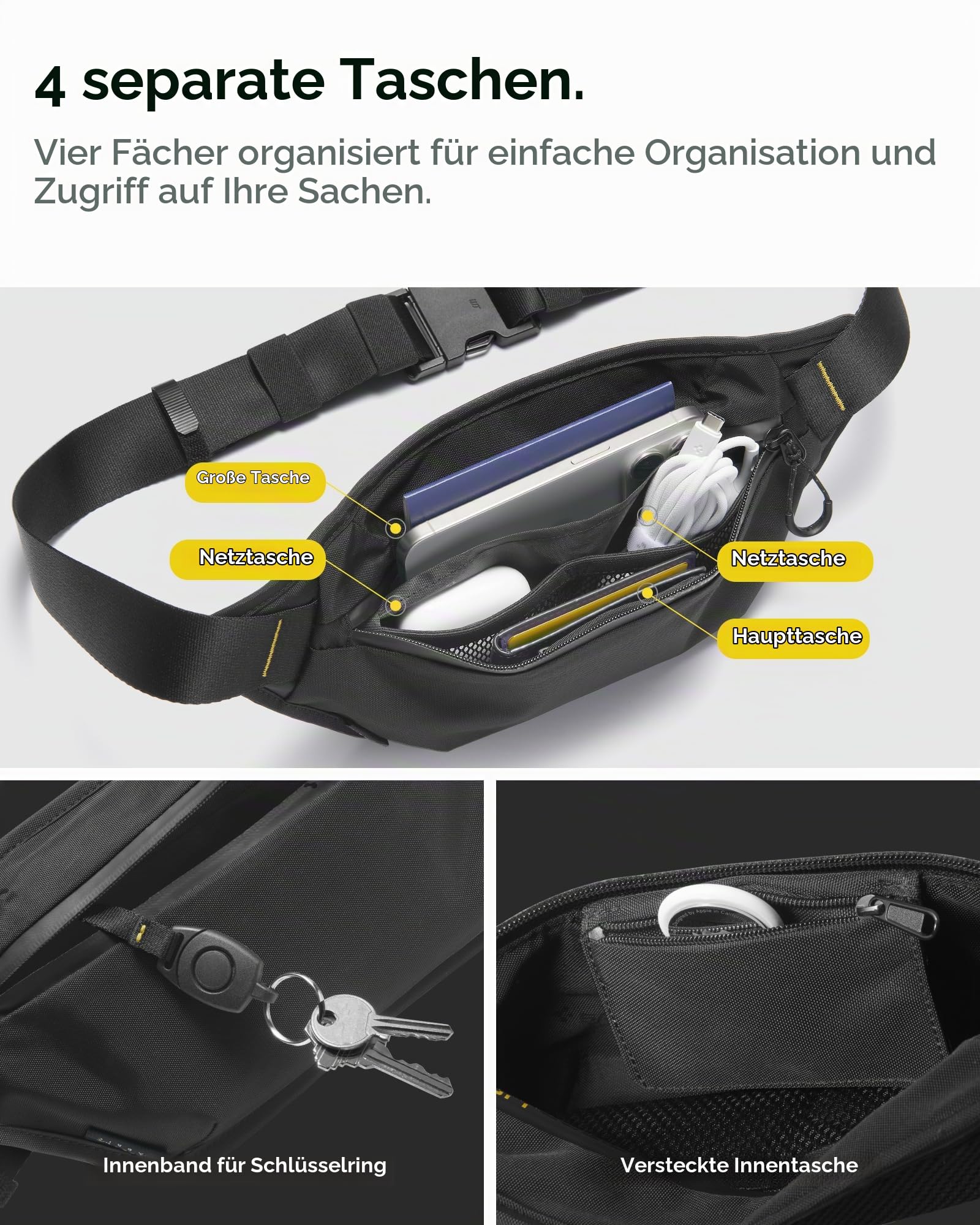 Spigen Life Klasden Bauchtasche für Damen und Herren Hüfttasche Gürteltasche für Reisen, Sport und Outdoor-Aktivitäten - Schwarz