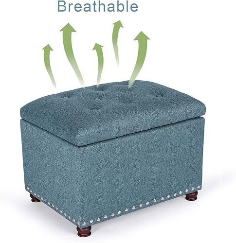 Miniatura 7 de Otomana de 24 pulgadas con almacenamiento, taburete otomano tapizado de tela de lino, reposapiés pequeño con bisagras para sala de estar,