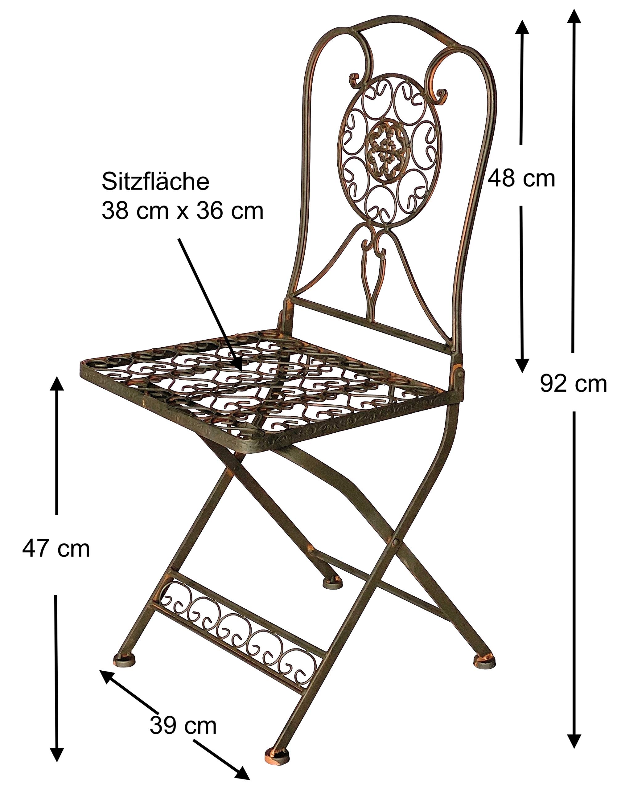 Tecla 17921 krzesło ogrodowe metalowe, styl vintage, krzesło ogrodowe, żelazo nostalgiczne, brązowe, antyczne